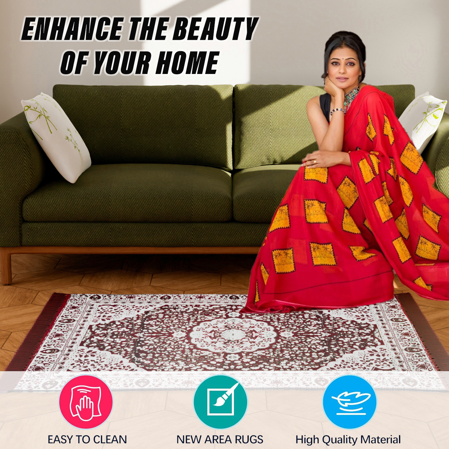 Kuber Industries Carpet  Velvet Flower Design Carpet  Super Soft Area Rugs  Carpet for Living room  Comfortable Prayer Mat  Carpet for Hall  45x3 Feet  Maroon