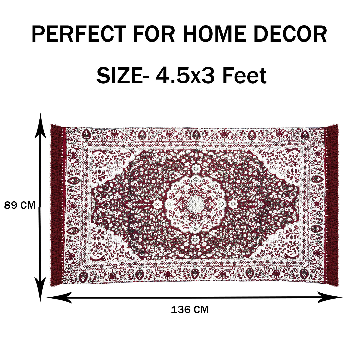 Kuber Industries Carpet | Velvet Flower Design Carpet | Super Soft Area Rugs | Carpet for Living room | Comfortable Prayer Mat | Carpet for Hall | 4.5x3 Feet | Maroon