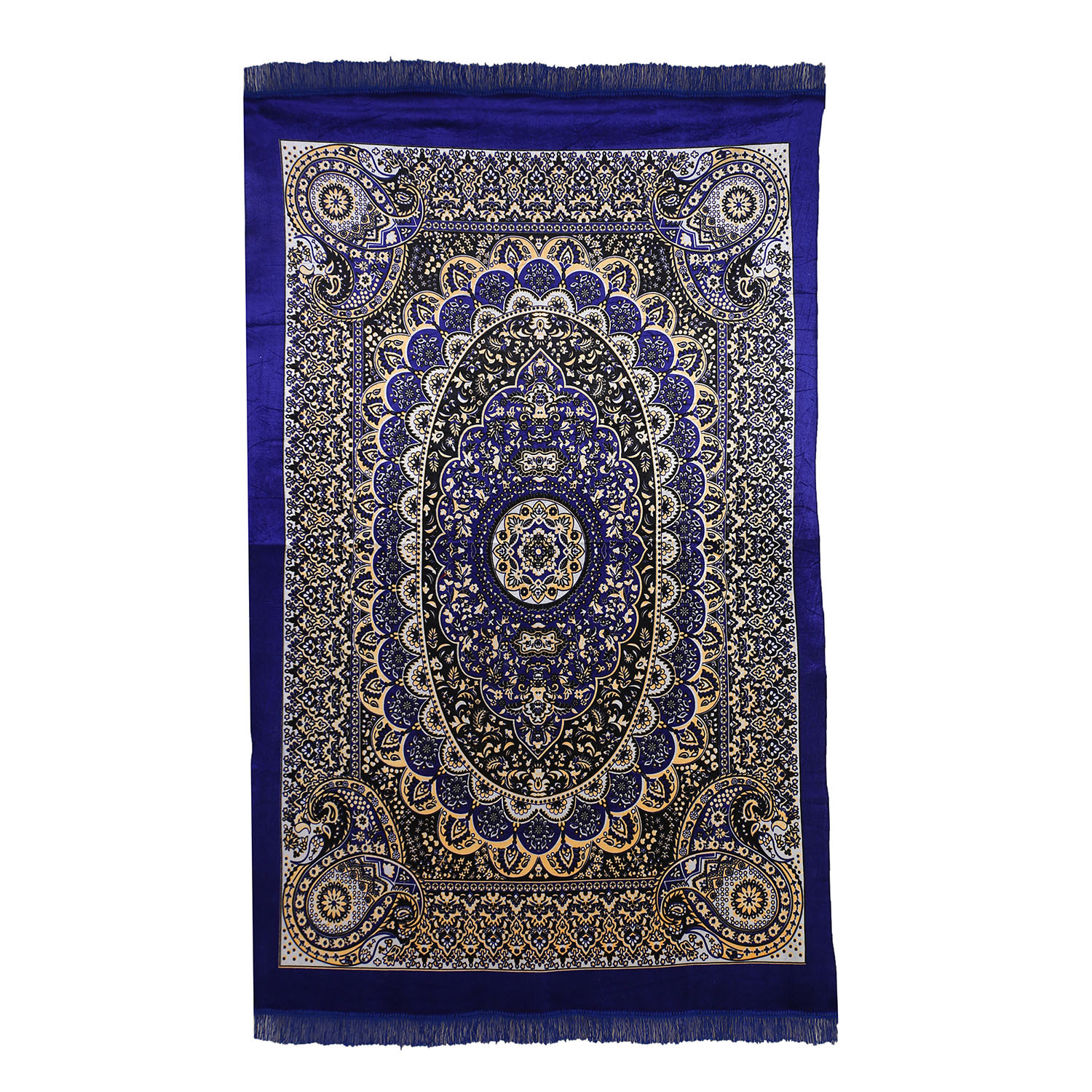 Kuber Industries Carpet|Water Absorption Kalamkari Paisley Pattern Floor Mat|Velvet Sitting Carpet for Hall, Living Room, 5x7 Feet (Navy Blue)