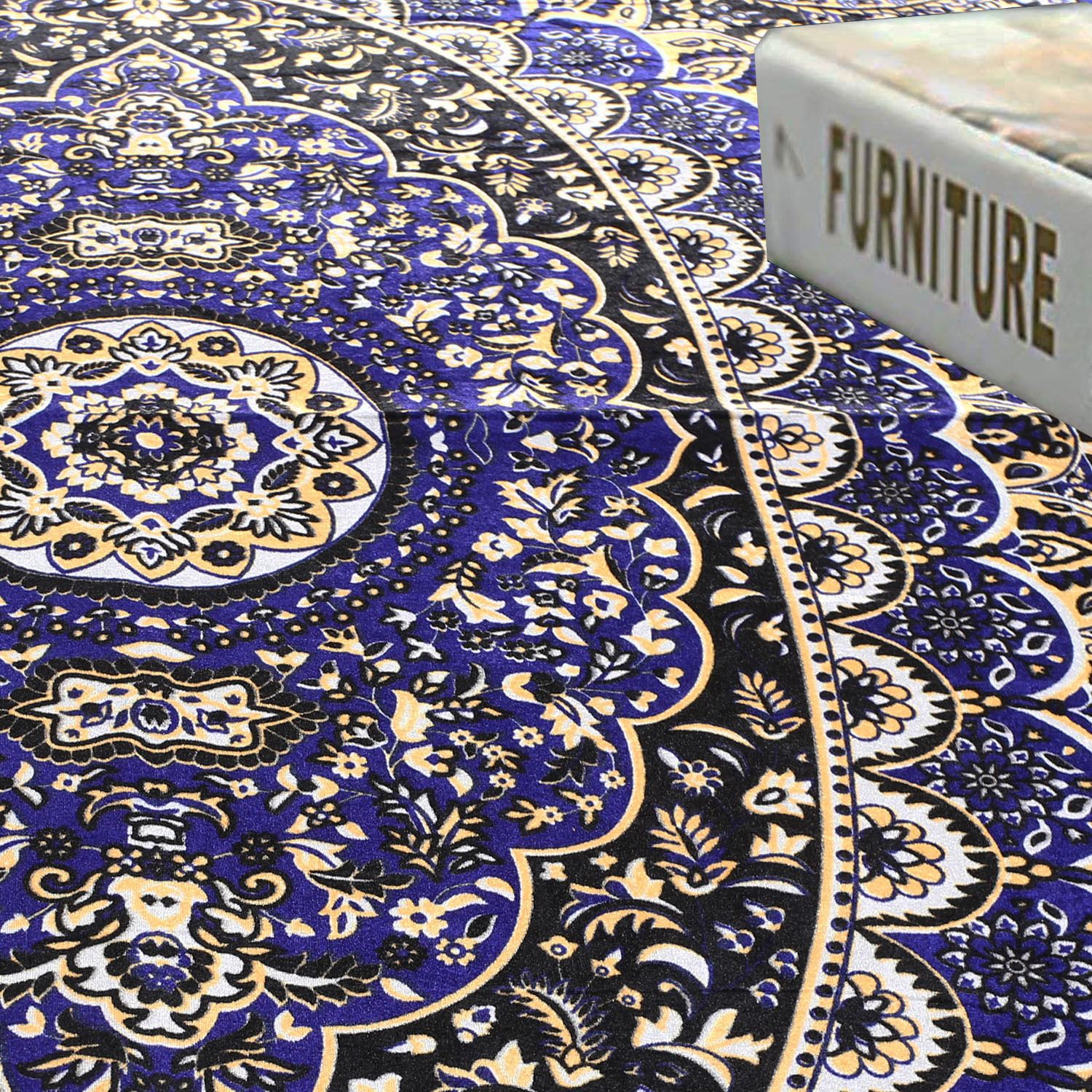 Kuber Industries Carpet|Water Absorption Kalamkari Paisley Pattern Floor Mat|Velvet Sitting Carpet for Hall, Living Room, 5x7 Feet (Navy Blue)