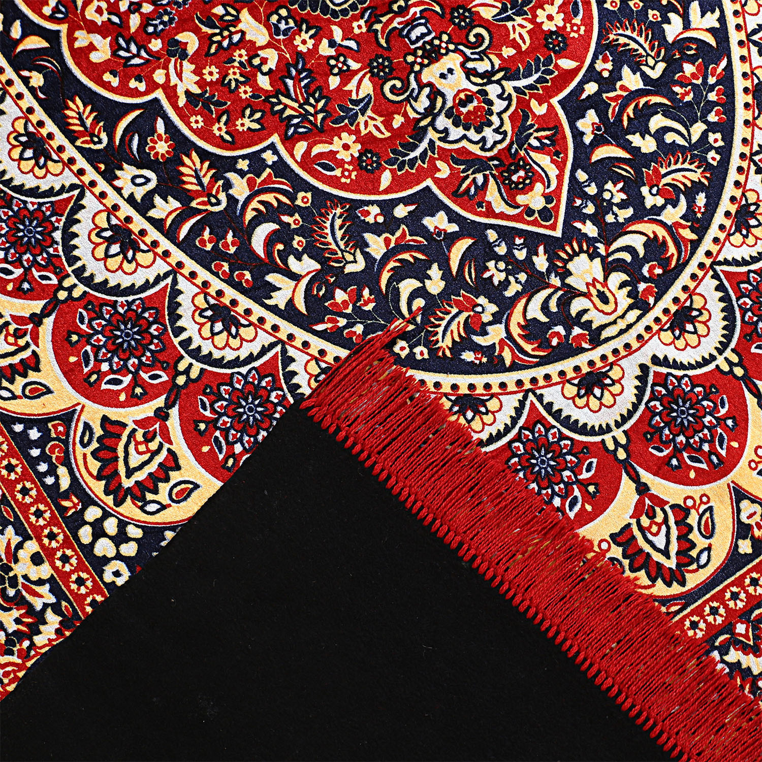 Kuber Industries CarpetWater Absorption Kalamkari Paisley Pattern Floor MatVelvet Sitting Carpet for Hall Living Room 5x7 Feet Red