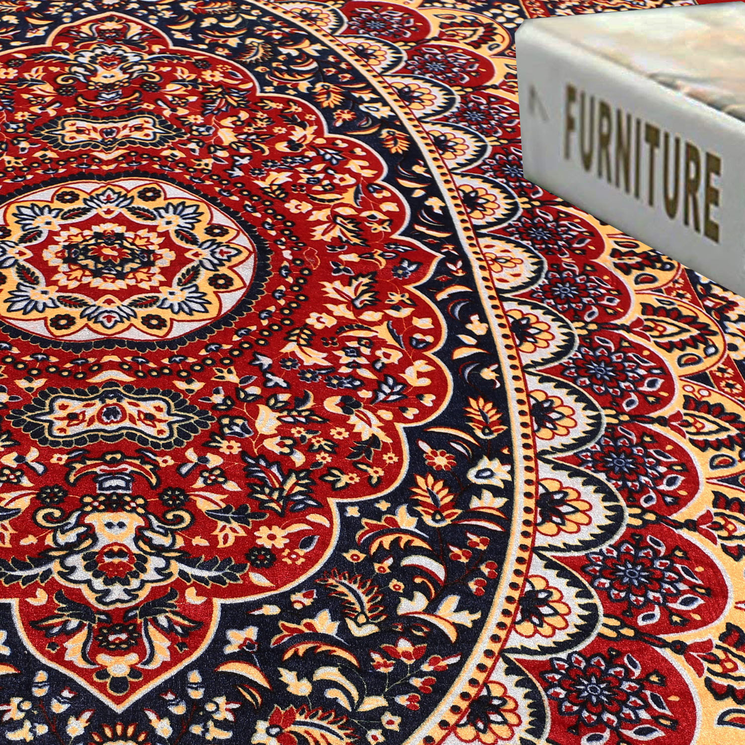 Kuber Industries CarpetWater Absorption Kalamkari Paisley Pattern Floor MatVelvet Sitting Carpet for Hall Living Room 5x7 Feet Red