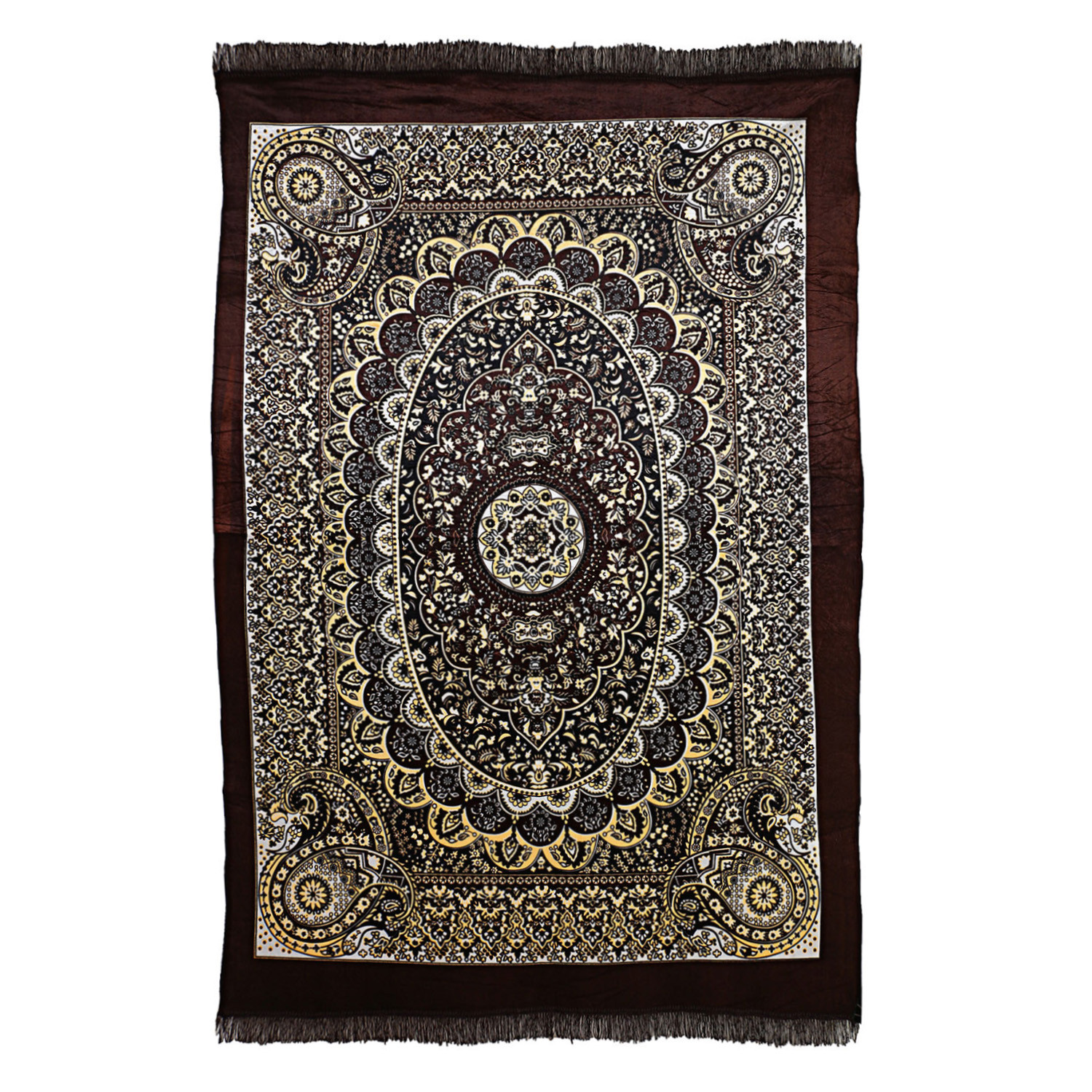 Kuber Industries Carpet|Water Absorption Kalamkari Paisley Pattern Floor Mat|Velvet Sitting Carpet for Hall, Living Room, 5x7 Feet (Brown)