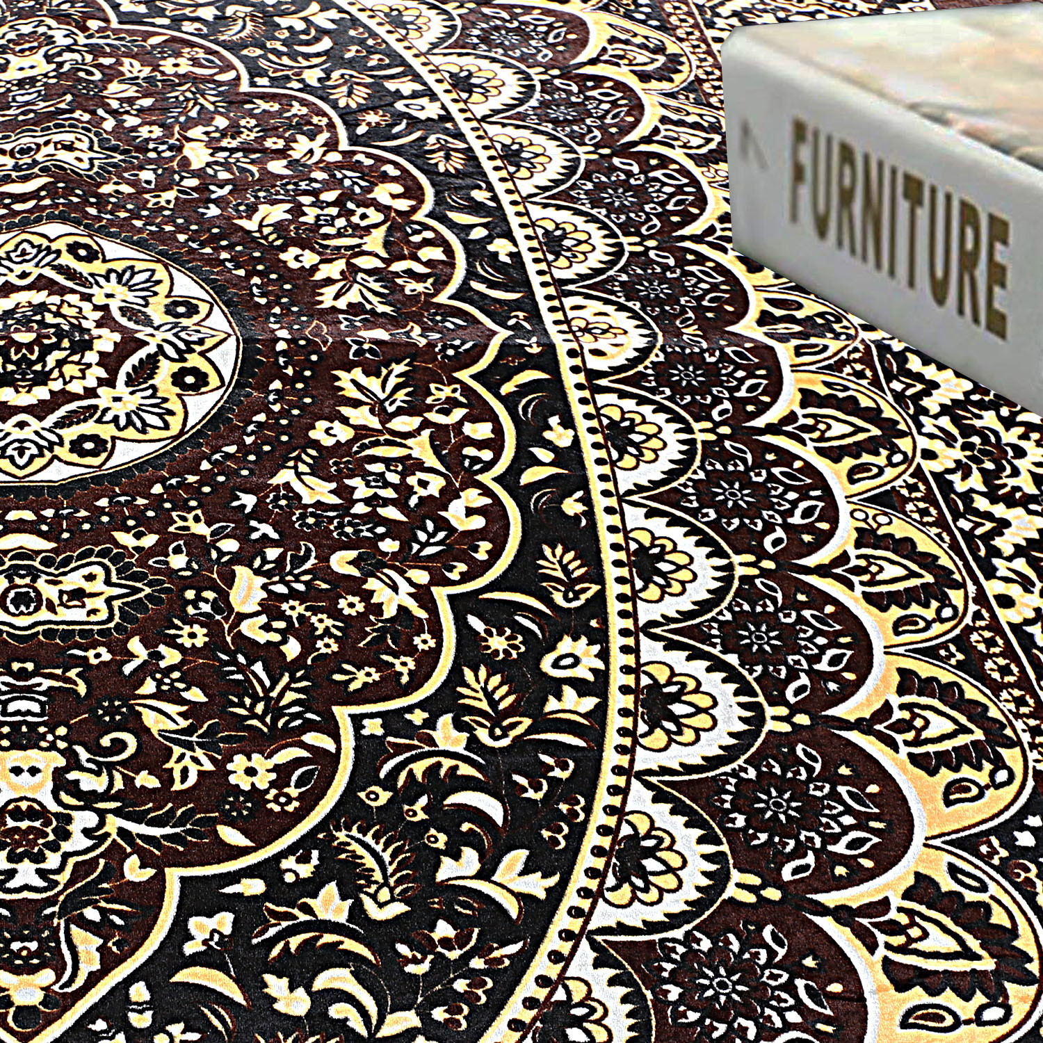 Kuber Industries Carpet|Water Absorption Kalamkari Paisley Pattern Floor Mat|Velvet Sitting Carpet for Hall, Living Room, 5x7 Feet (Brown)