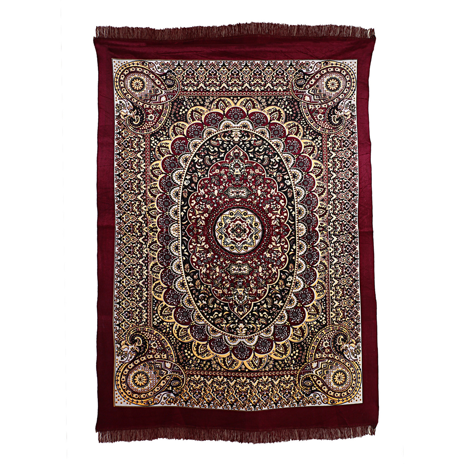 Kuber Industries Carpet|Water Absorption Kalamkari Paisley Pattern Floor Mat|Velvet Sitting Carpet for Hall, Living Room, 5x7 Feet (Maroon)