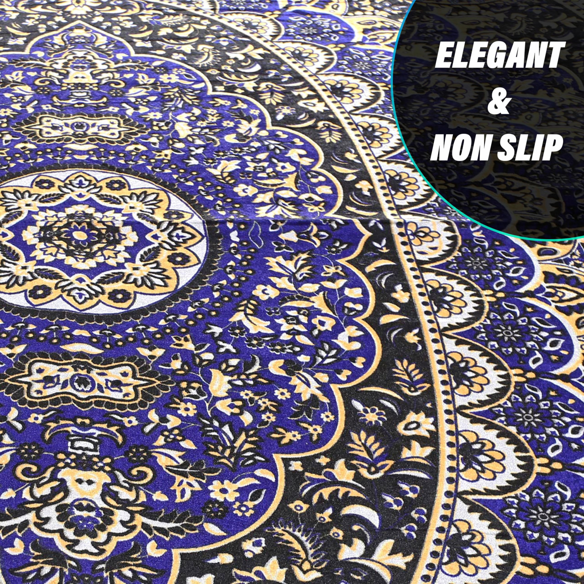 Kuber Industries CarpetWater Absorption Kalamkari Paisley Pattern Floor MatVelvet Sitting Carpet for Hall Living Room 5x7 Feet Navy Blue