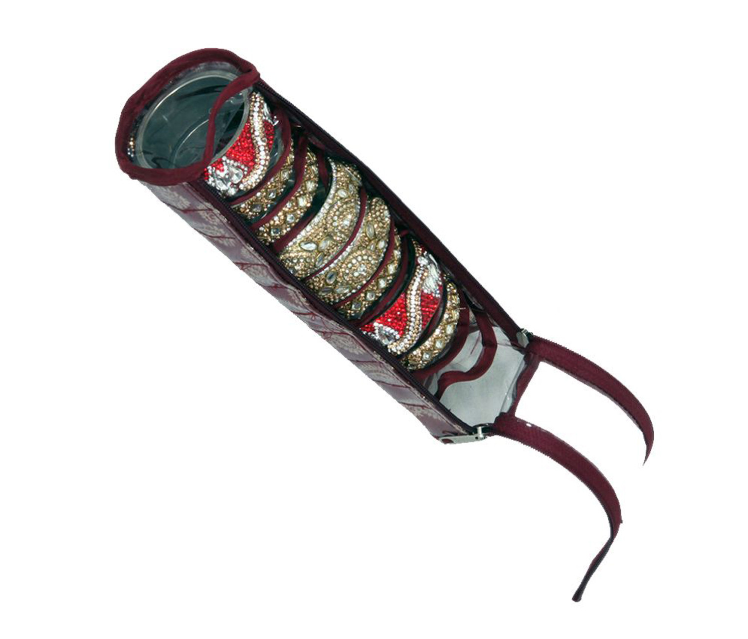 Kuber Industries Carry Design Laminated PVC Bangle Storage Pouch, Organizer For Travelling (Maroon)