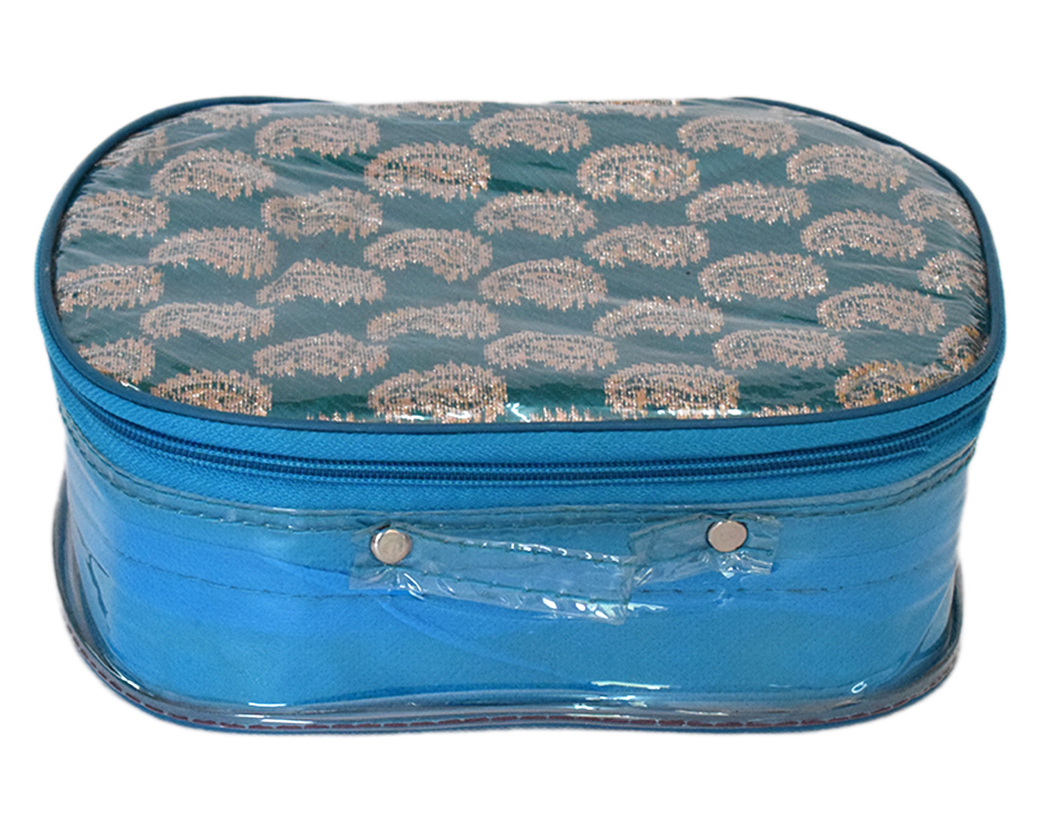 Kuber Industries Carry Printed Multiuses Laminated PVC Makeup/Jewellery/Cosmetic Organizer Bag, Travel Toiletry Pouch With Tranasparent Top, Set of 3 (Blue)