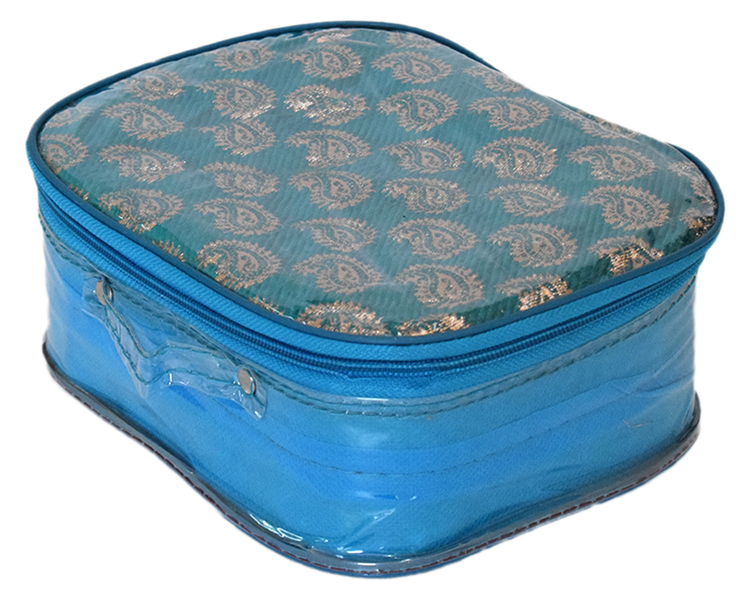 Kuber Industries Carry Printed Multiuses Laminated PVC Makeup/Jewellery/Cosmetic Organizer Bag, Travel Toiletry Pouch With Tranasparent Top, Set of 3 (Blue)