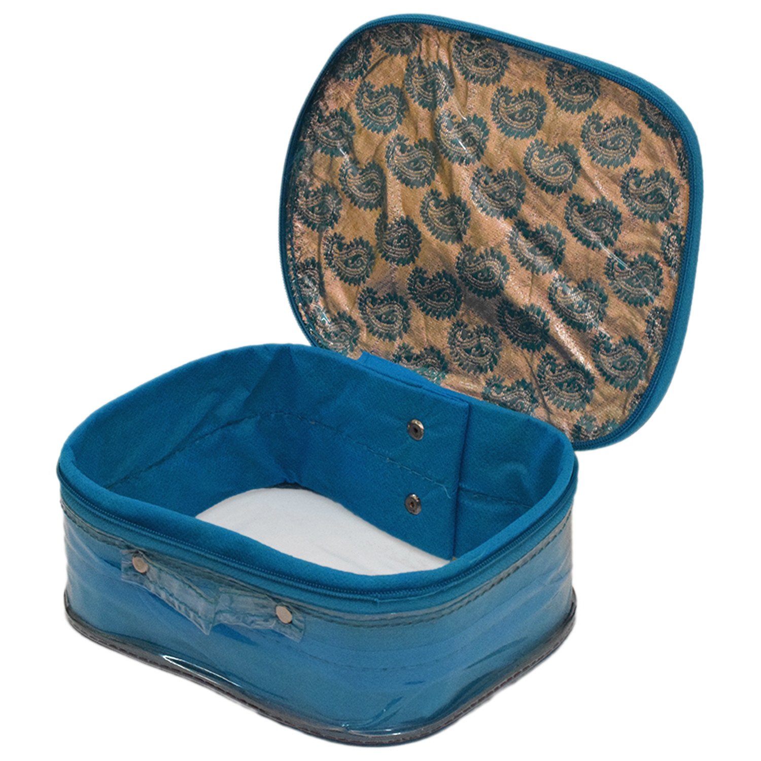 Kuber Industries Carry Printed Multiuses Laminated PVC Makeup/Jewellery/Cosmetic Organizer Bag, Travel Toiletry Pouch With Tranasparent Top, Set of 3 (Blue)