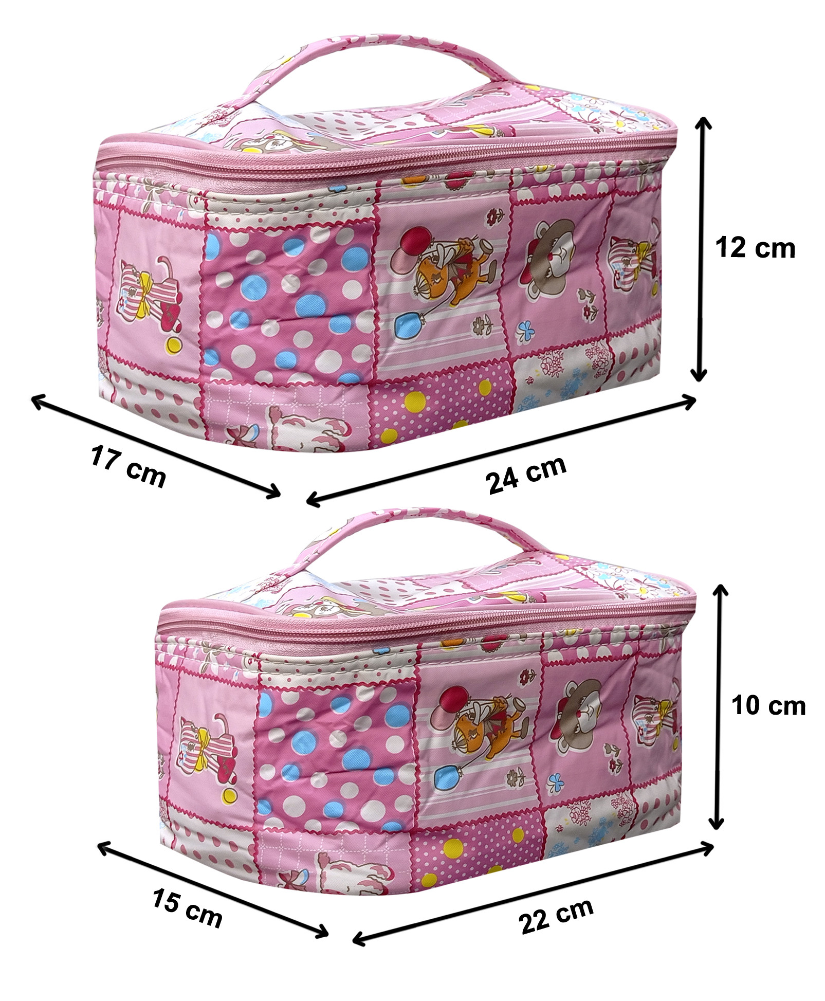 Kuber Industries Cartoon Printed Cosmetic Bag Travel Toiletry Bag for Women And Men Toiletry Organizer Makeup Pouch for Vacation Travel, Bathroom-Set of 2 (Pink)