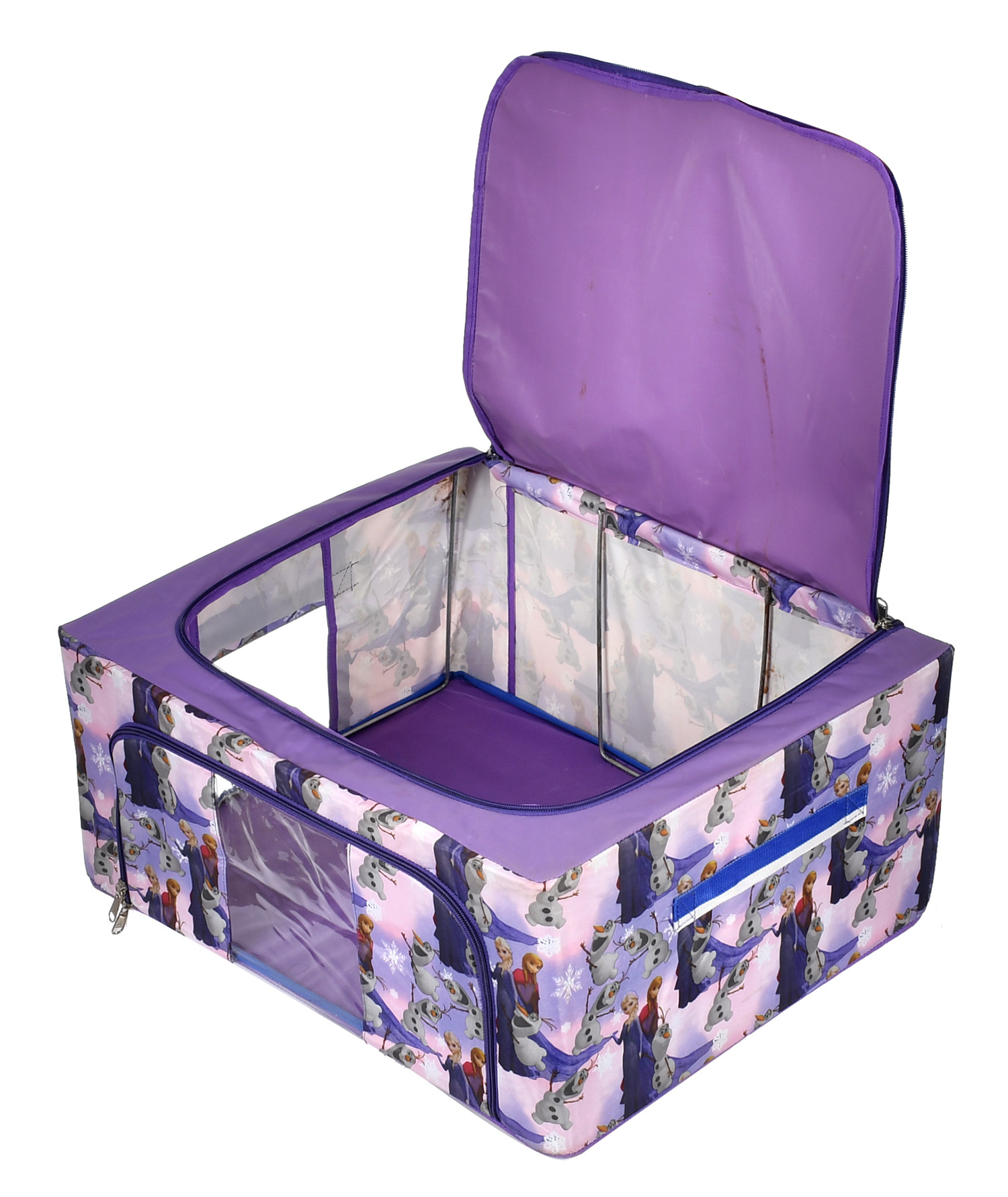 Kuber Industries Cartoon Printed Steel Frame Storage Box/Organizer For Clothing, Blankets, Bedding With Clear Window, 88Ltr. (Purple)-44KM0277