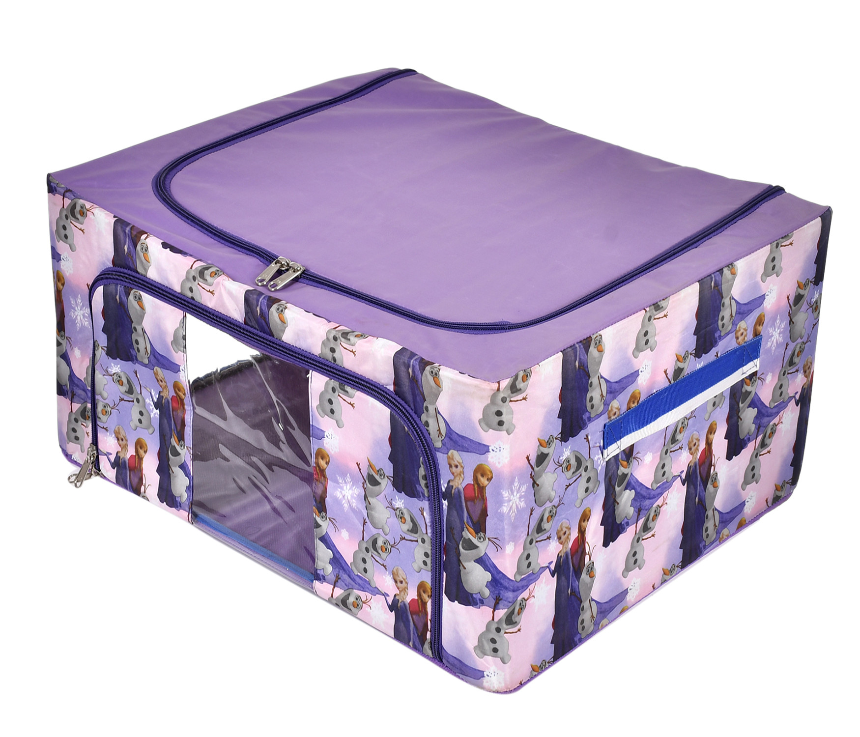Kuber Industries Cartoon Printed Steel Frame Storage Box/Organizer For Clothing, Blankets, Bedding With Clear Window, 88Ltr. (Purple)-44KM0277