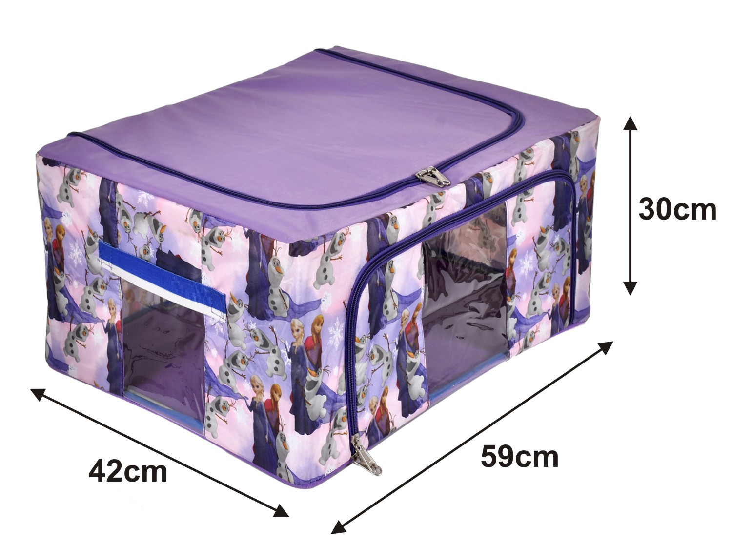 Kuber Industries Cartoon Printed Steel Frame Storage Box/Organizer For Clothing, Blankets, Bedding With Clear Window, 88Ltr. (Purple)-44KM0277