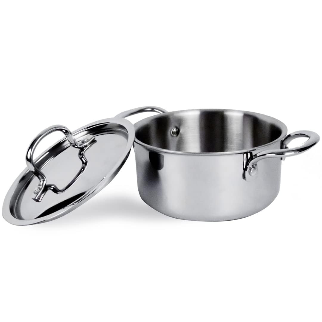 Kuber Industries Casserole | Triply Casserole With Lid | Induction Riveted Handle | Heat Surround Cooking | Stove & Induction Cookware | 4 Ltr | Silver