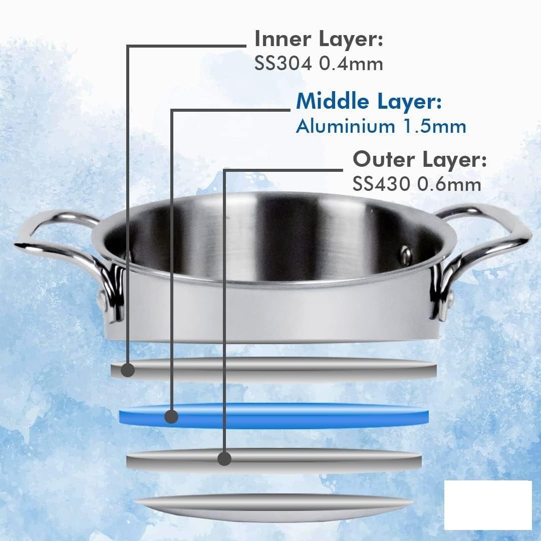 Kuber Industries Casserole | Triply Casserole With Lid | Induction Riveted Handle | Heat Surround Cooking | Stove & Induction Cookware | 4 Ltr | Silver