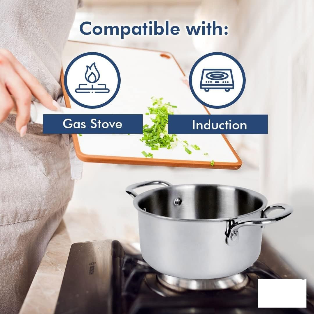 Kuber Industries Casserole | Triply Casserole With Lid | Induction Riveted Handle | Heat Surround Cooking | Stove & Induction Cookware | 4 Ltr | Silver