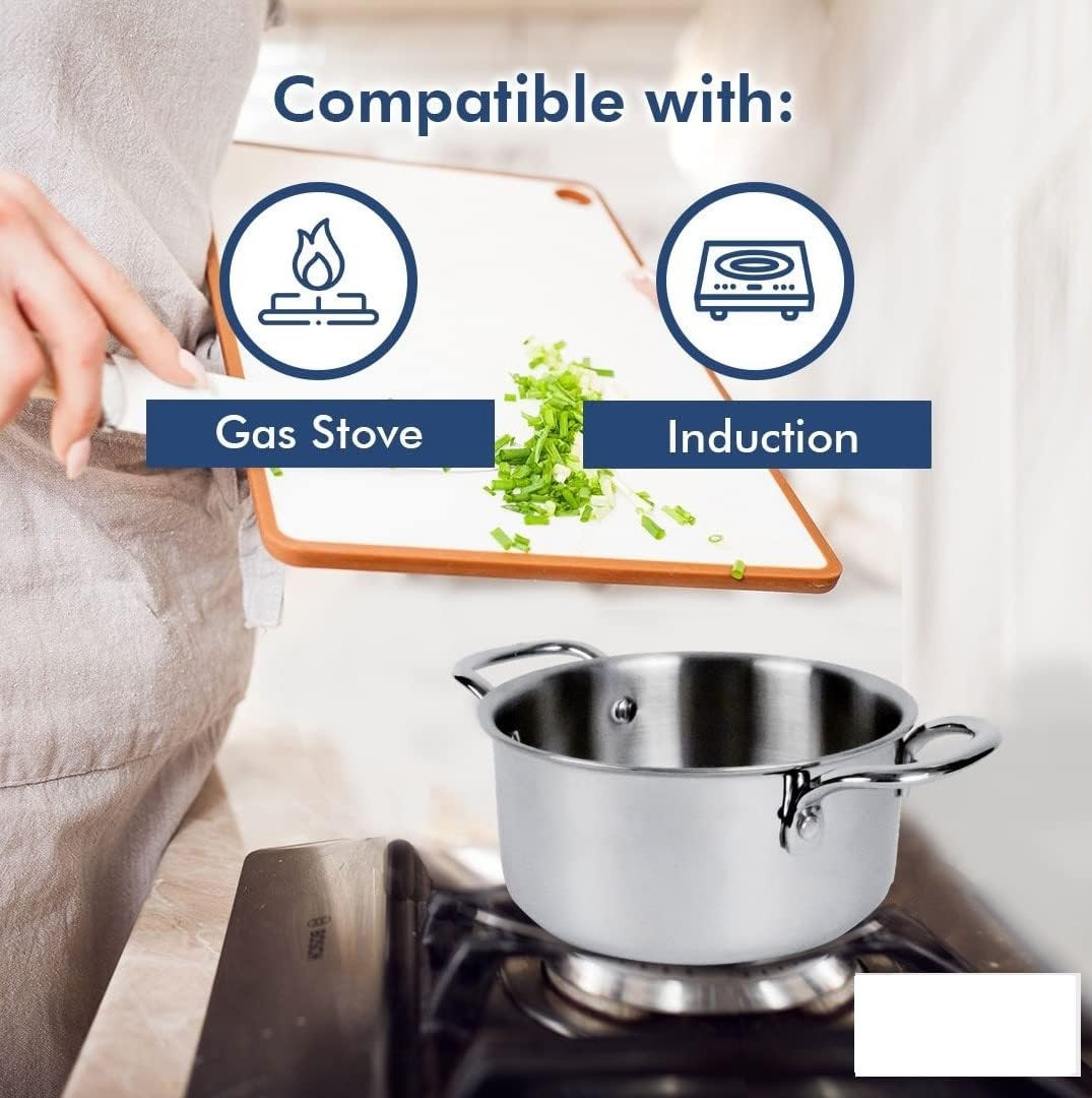 Kuber Industries Casserole | Triply Casserole With Lid | Induction Riveted Handle | Heat Surround Cooking | Stove & Induction Cookware | 3 Ltr | Silver