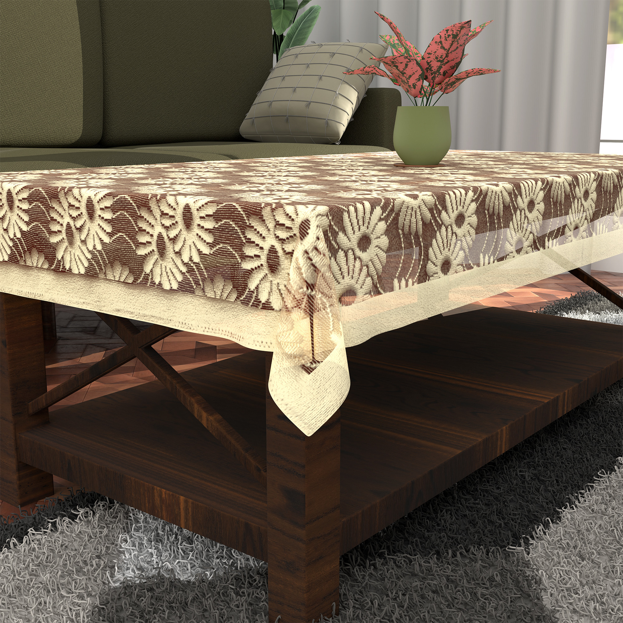 Kuber Industries Center  Dining Table Cover 4 Seater  For Teapoy Computer  Office Table Cloth  40x60 Inch  Sunflower Net Design -Maroon