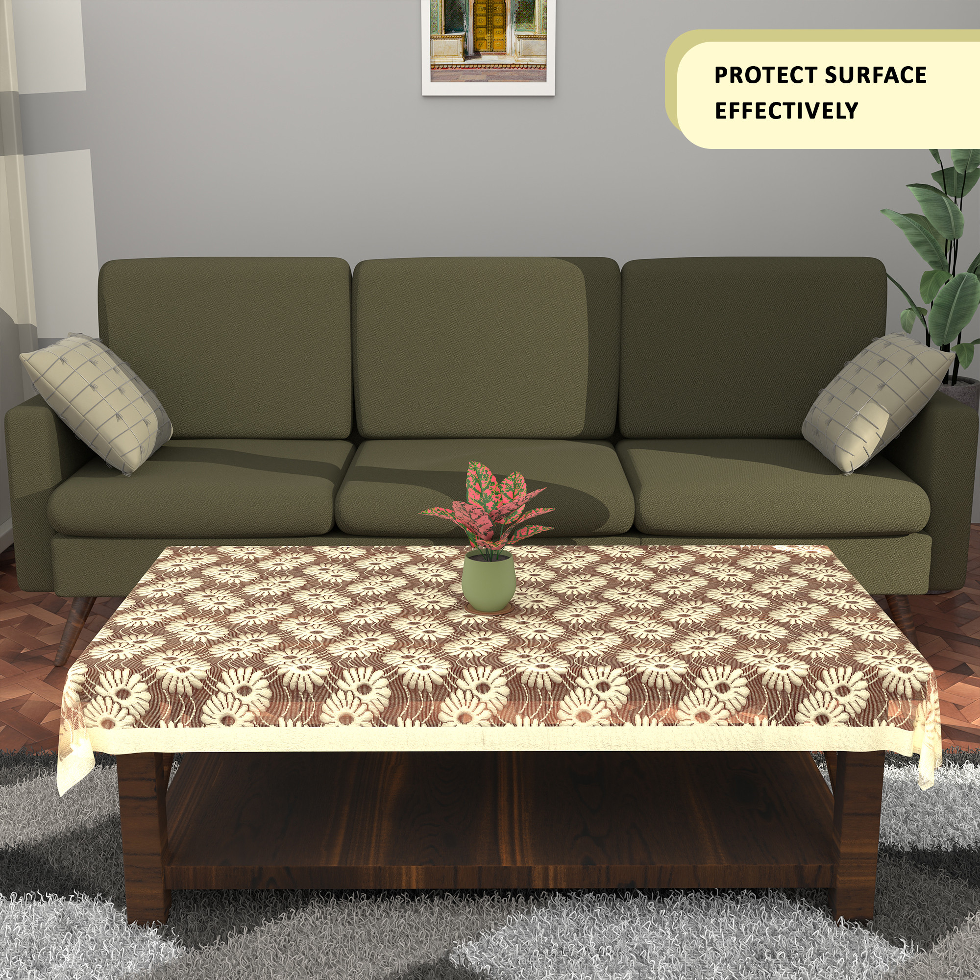 Kuber Industries Center  Dining Table Cover 4 Seater  For Teapoy Computer  Office Table Cloth  40x60 Inch  Sunflower Net Design -Maroon