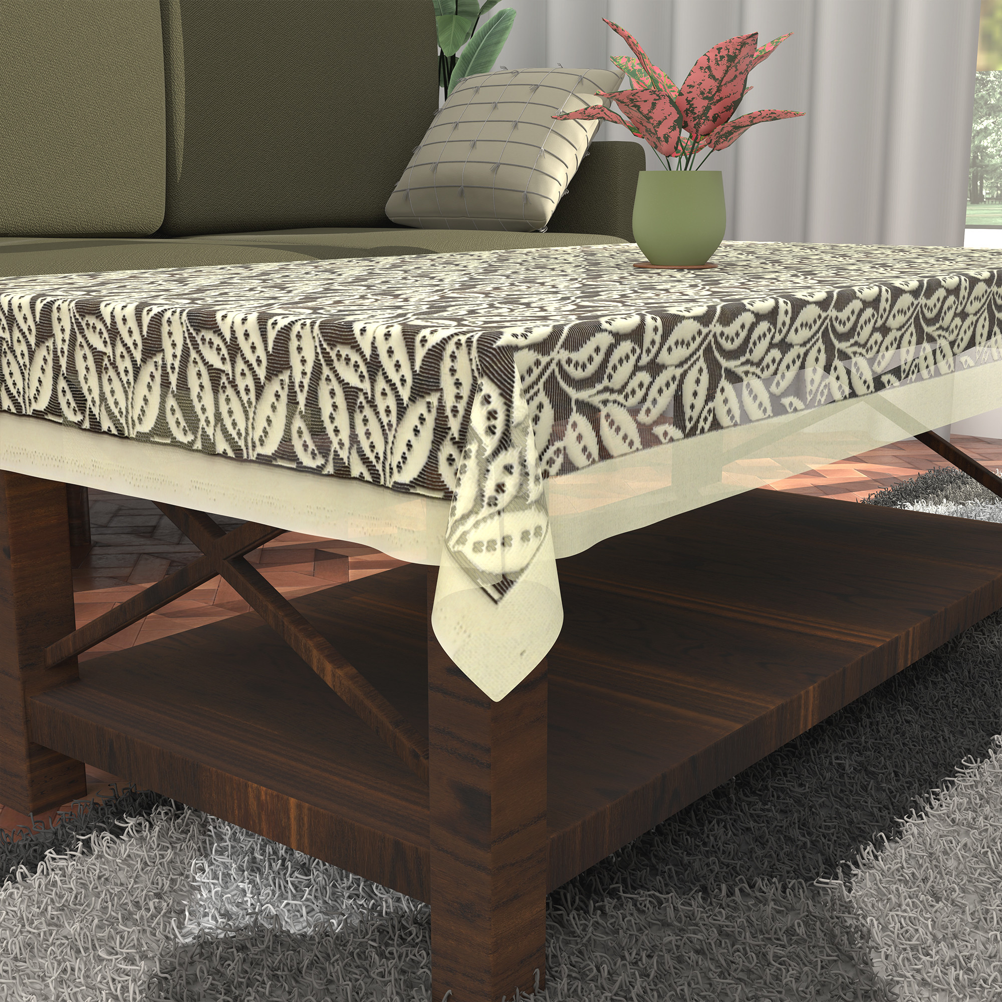 Kuber Industries Center  Dining Table Cover 4 Seater  For Teapoy Computer  Office Table Cloth  40x60 Inch  Tree Vine Net Design -Brown