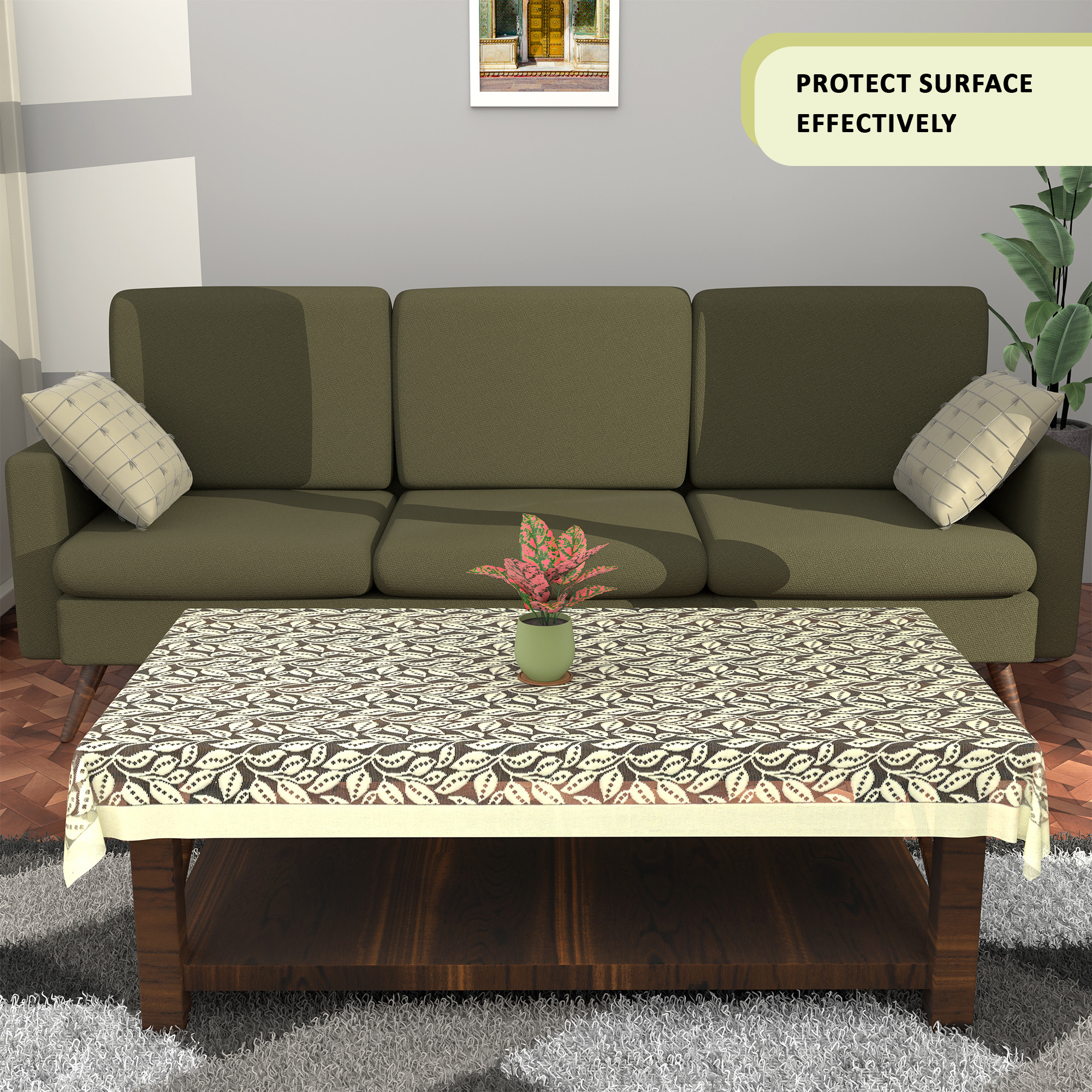 Kuber Industries Center  Dining Table Cover 4 Seater  For Teapoy Computer  Office Table Cloth  40x60 Inch  Tree Vine Net Design -Brown