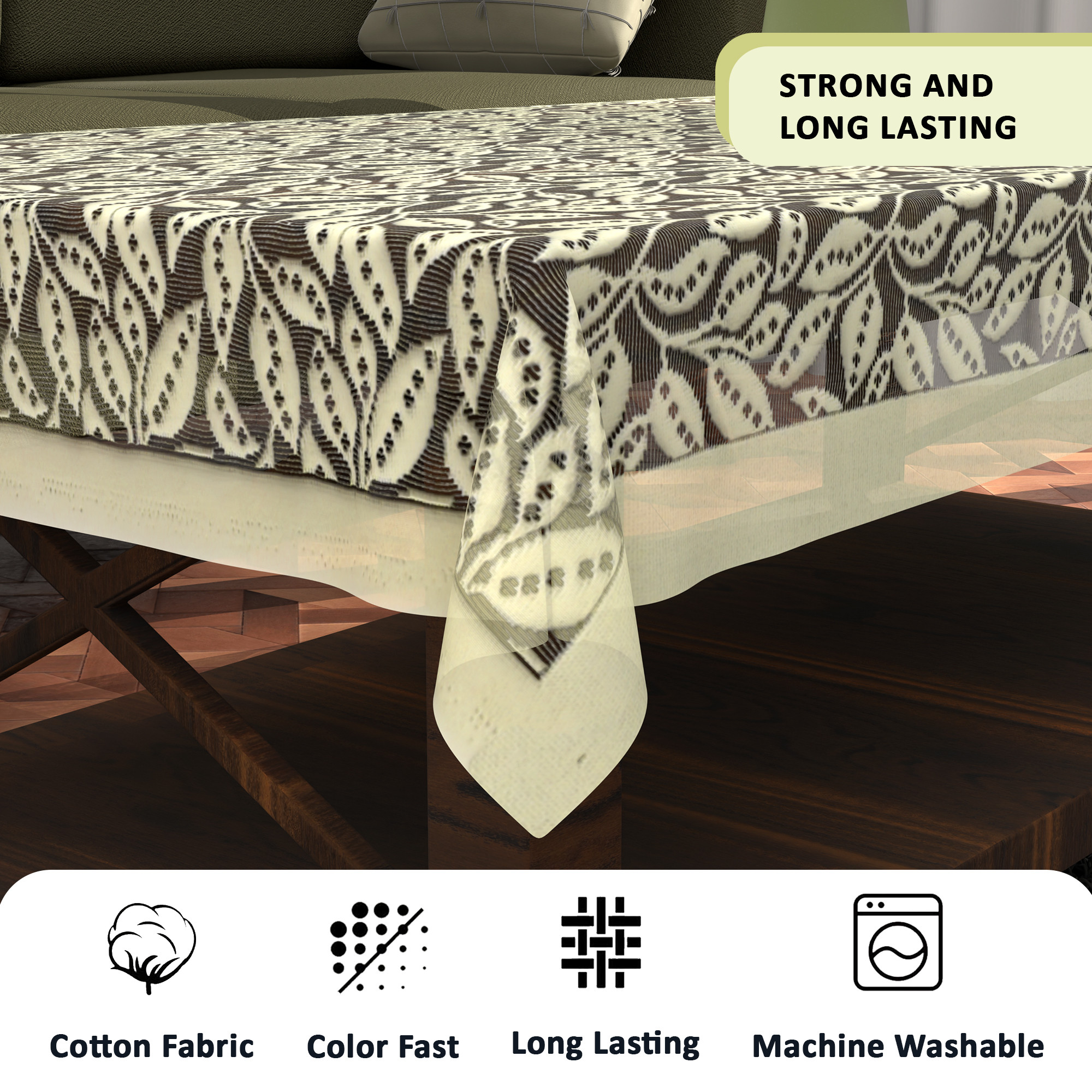 Kuber Industries Center  Dining Table Cover 4 Seater  For Teapoy Computer  Office Table Cloth  40x60 Inch  Tree Vine Net Design -Brown