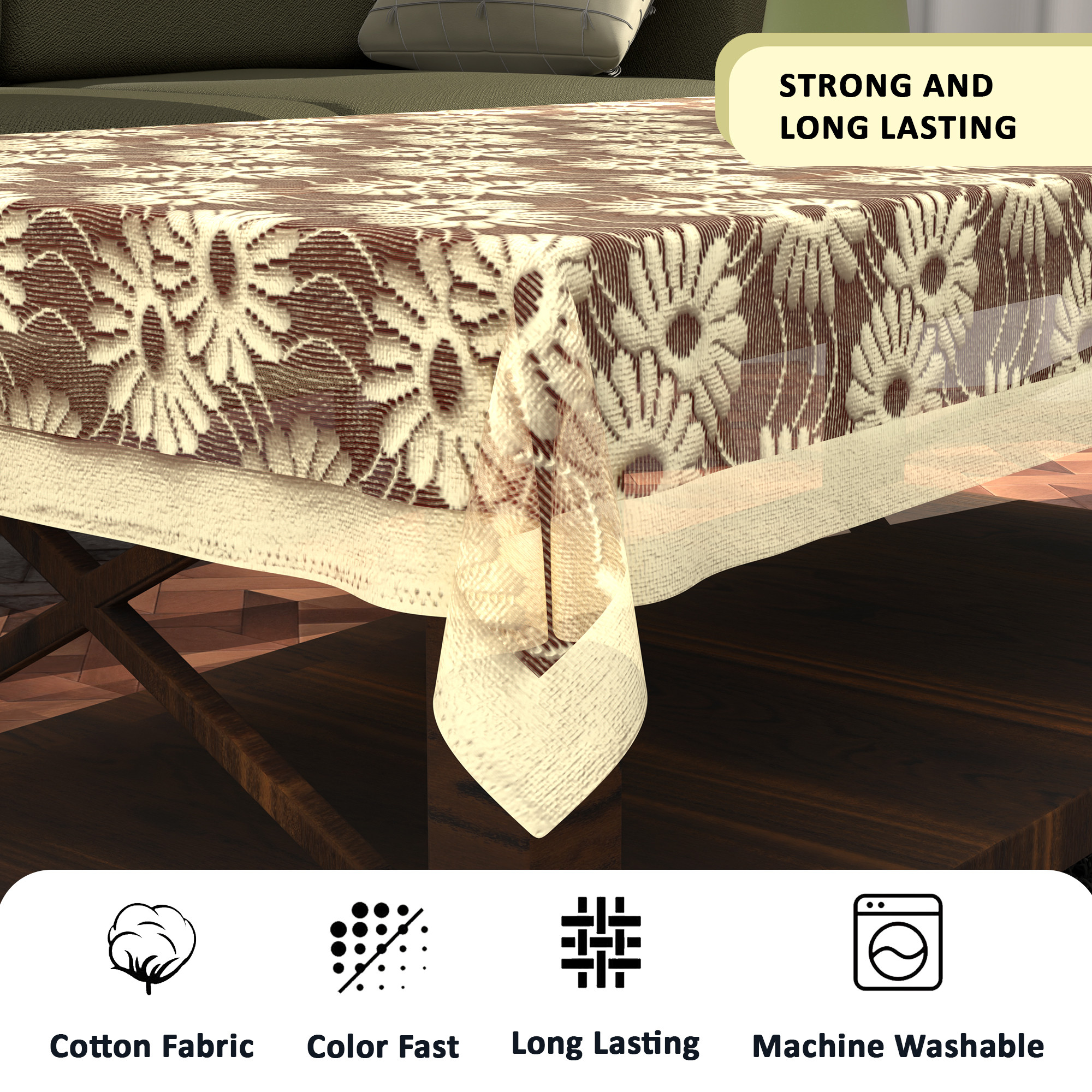 Kuber Industries Center  Dining Table Cover 4 Seater  For Teapoy Computer  Office Table Cloth  40x60 Inch  Sunflower Net Design -Maroon