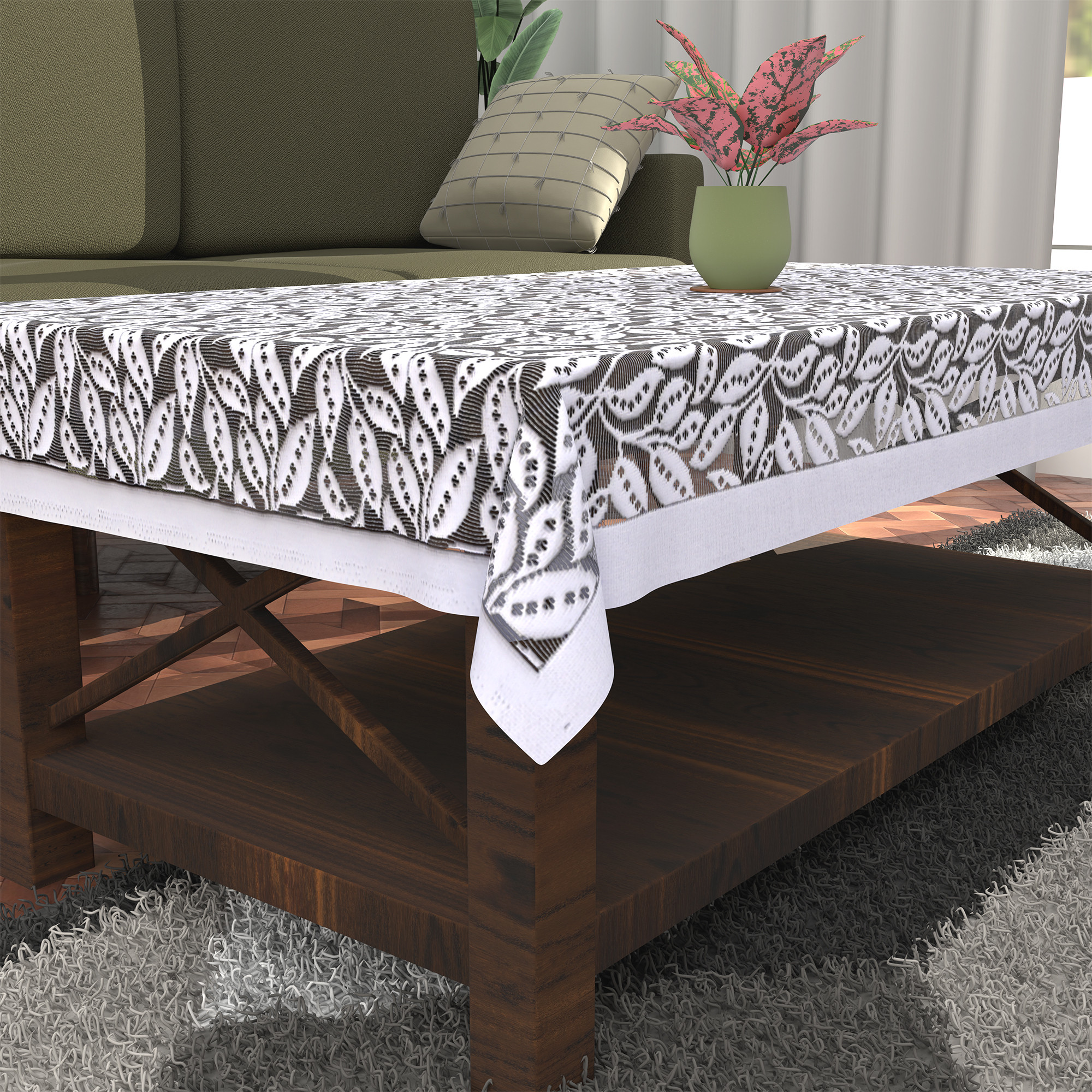 Kuber Industries Center  Dining Table Cover 4 Seater  For Teapoy Computer  Office Table ClothSheet  40x60 Inch  Tree Vine Net Design -Grey