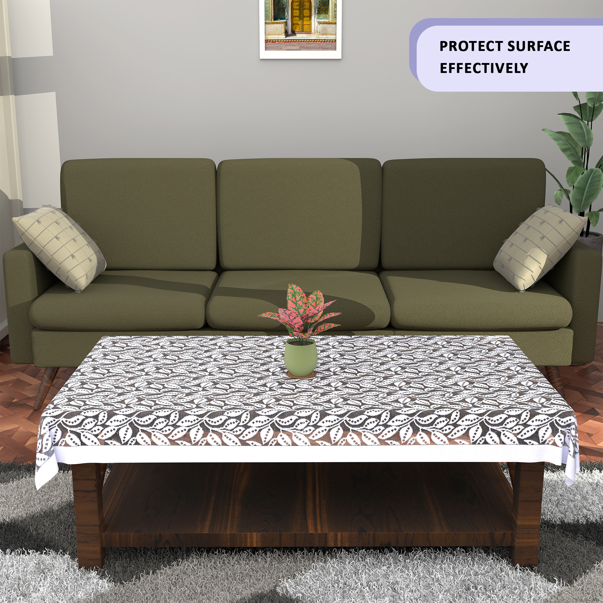 Kuber Industries Center  Dining Table Cover 4 Seater  For Teapoy Computer  Office Table ClothSheet  40x60 Inch  Tree Vine Net Design -Grey