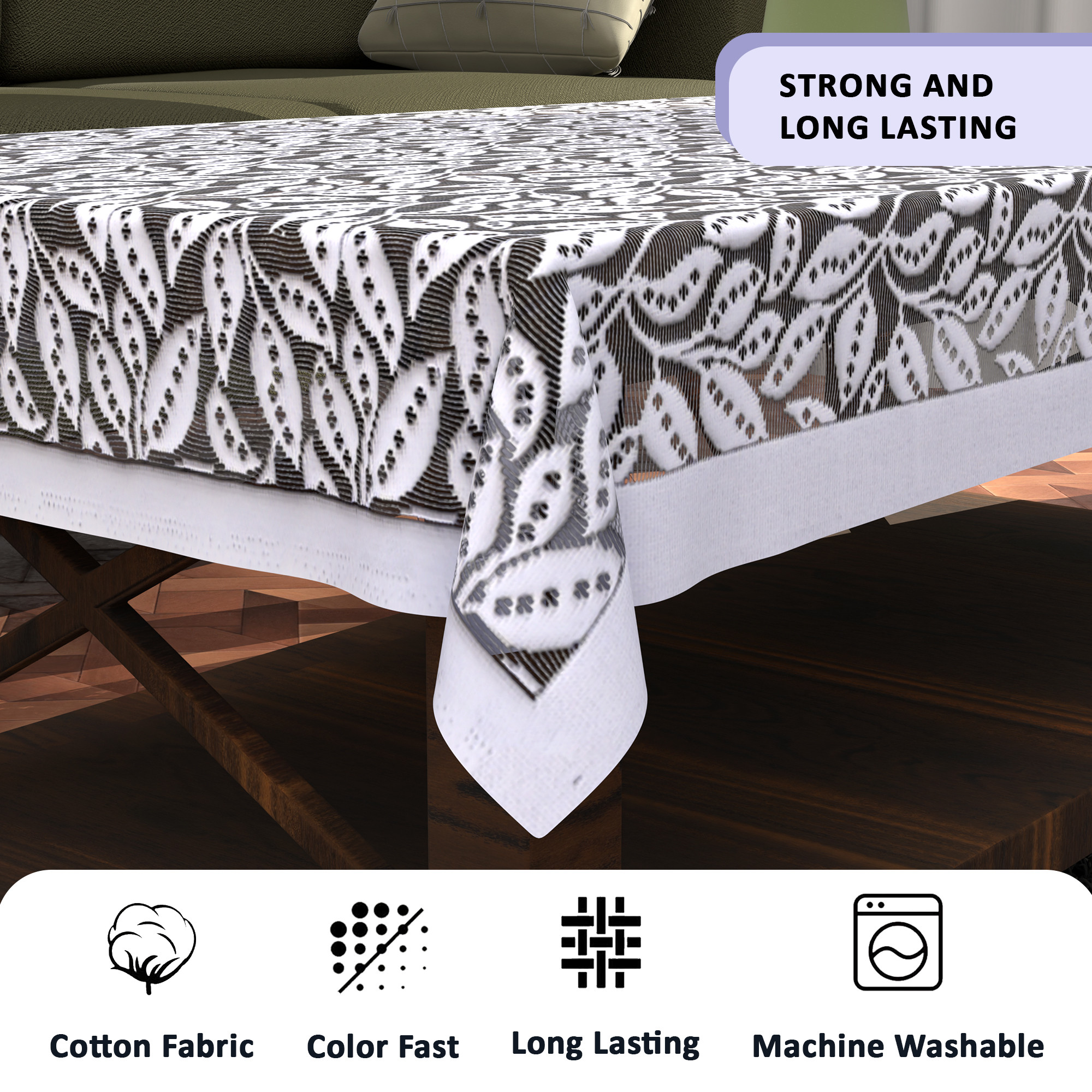 Kuber Industries Center  Dining Table Cover 4 Seater  For Teapoy Computer  Office Table ClothSheet  40x60 Inch  Tree Vine Net Design -Grey