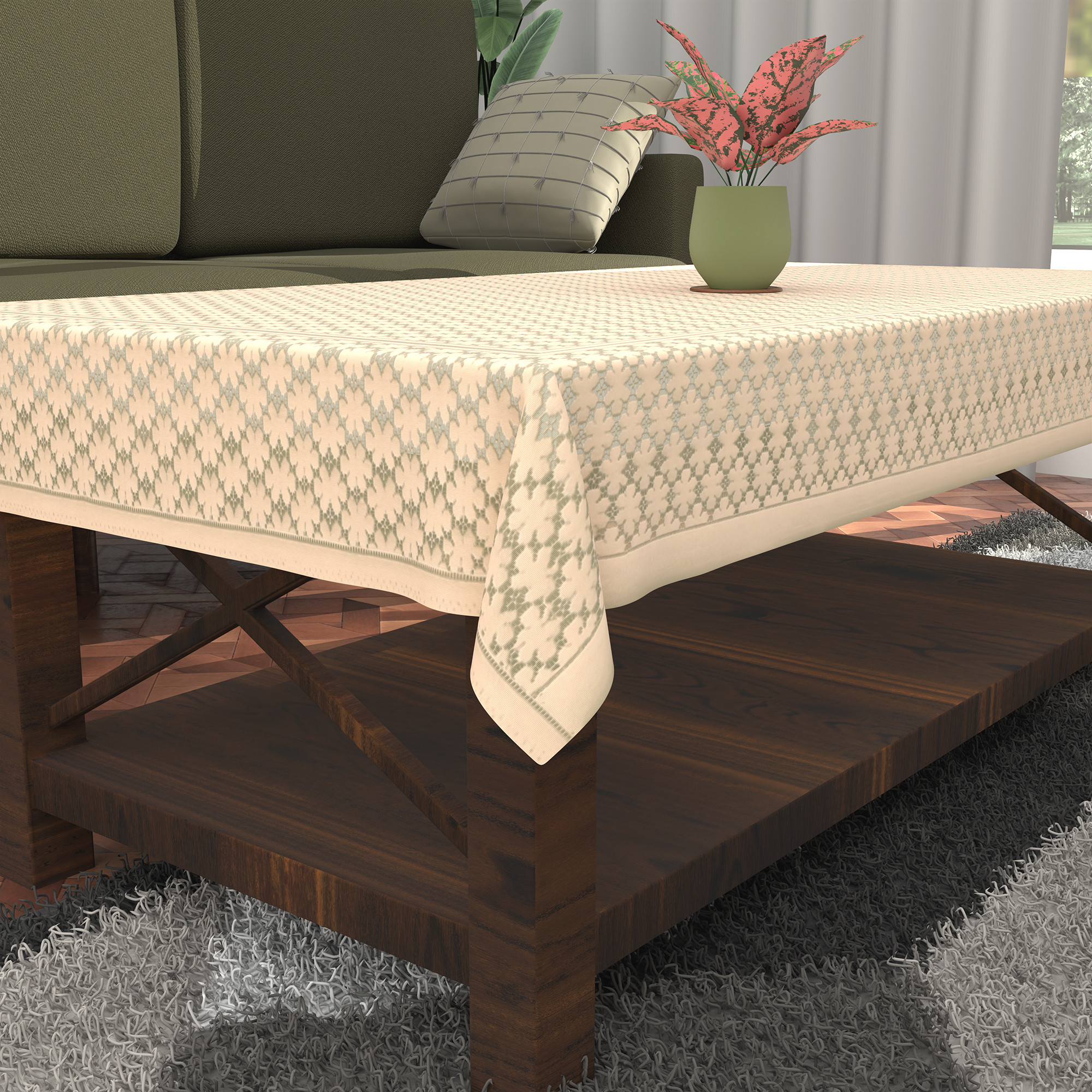 Kuber Industries Center  Dining Table Cover 4 Seater  TeapoyComputer  Office Table ClothSheet  40x60 Inches  Net Design - Cream