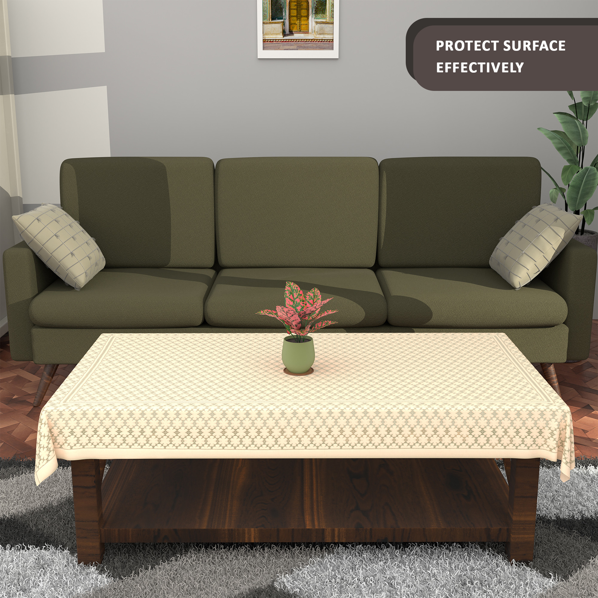 Kuber Industries Center  Dining Table Cover 4 Seater  TeapoyComputer  Office Table ClothSheet  40x60 Inches  Net Design - Cream