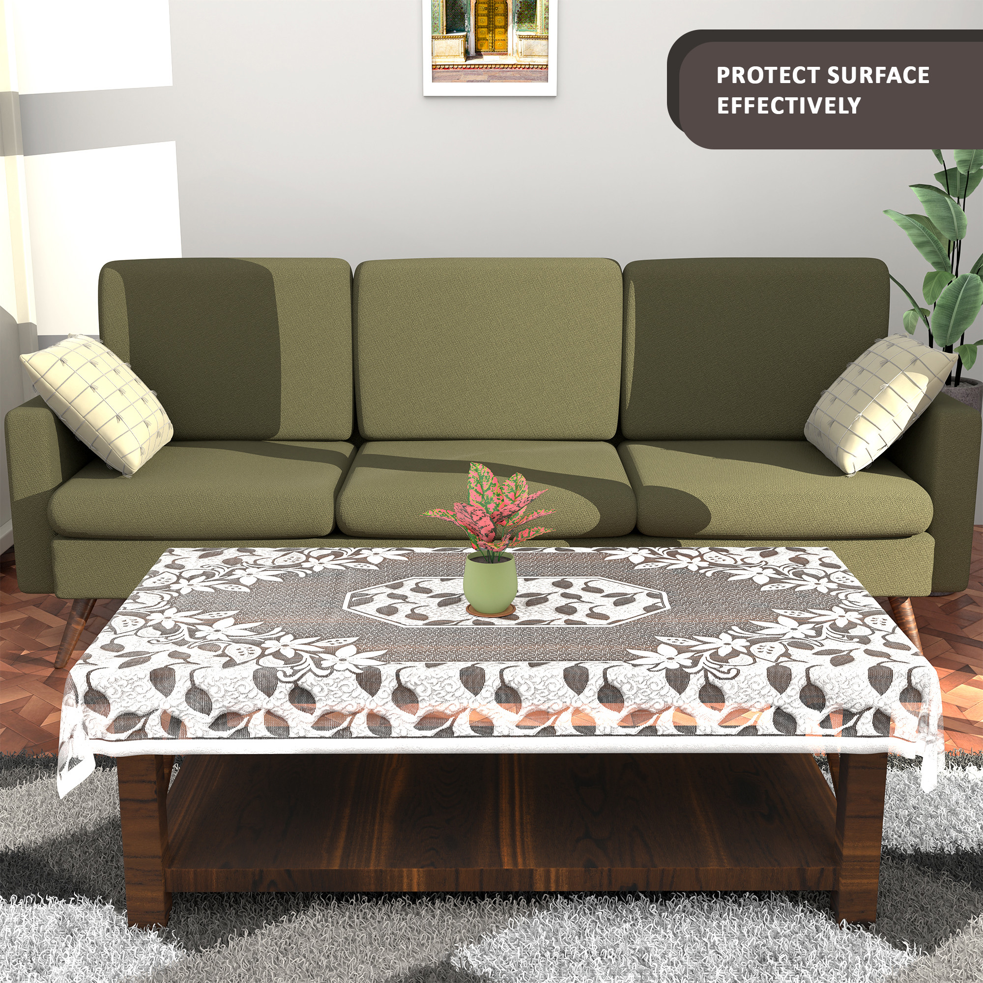 Kuber Industries Center  Dining Table Cover 4 Seater  TeapoyComputer  Office Table ClothSheet  40x60 Inches  Flower Design - Grey