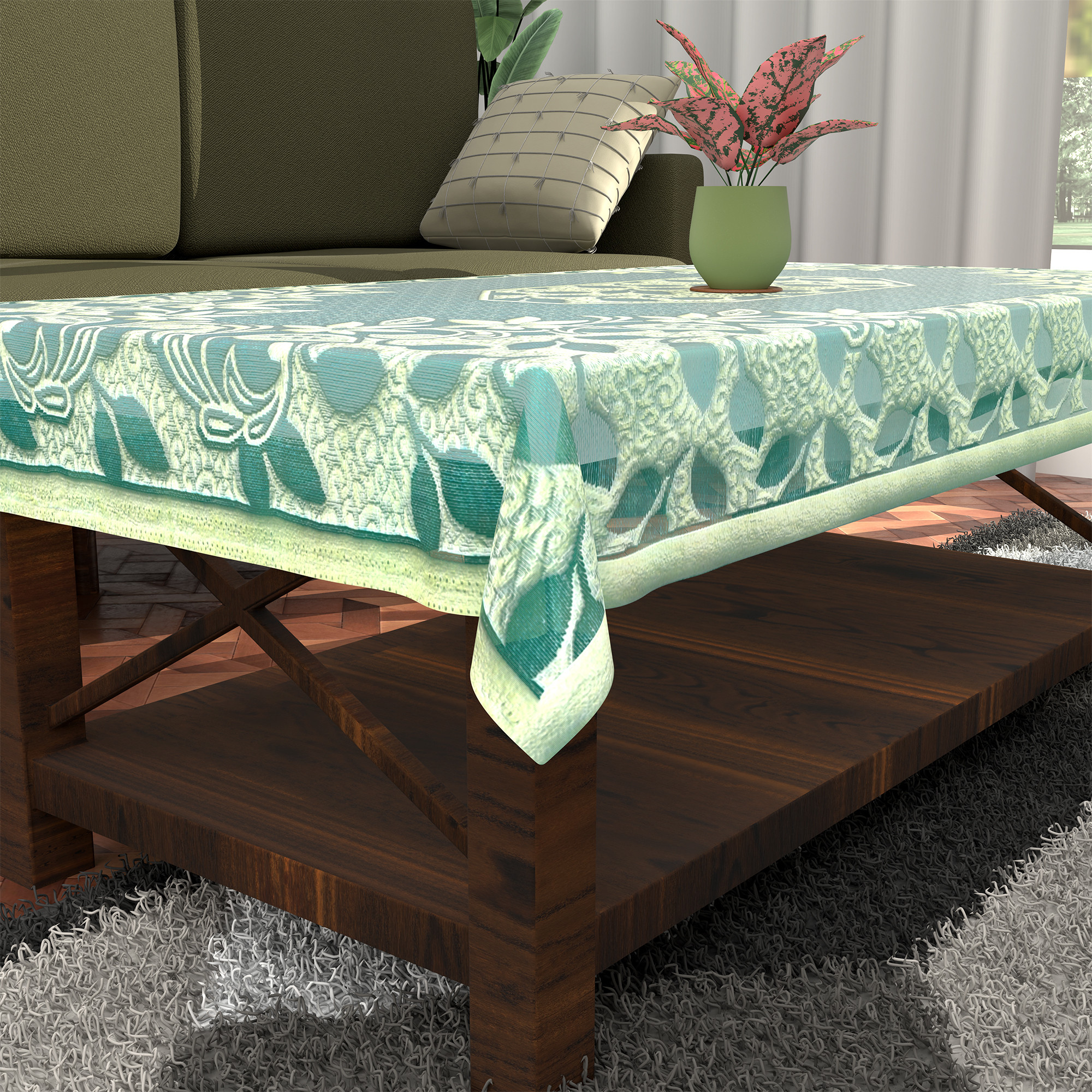 Kuber Industries Center  Dining Table Cover 4 Seater  TeapoyComputer  Office Table ClothSheet  40x60 Inches  Flower Design - Blue