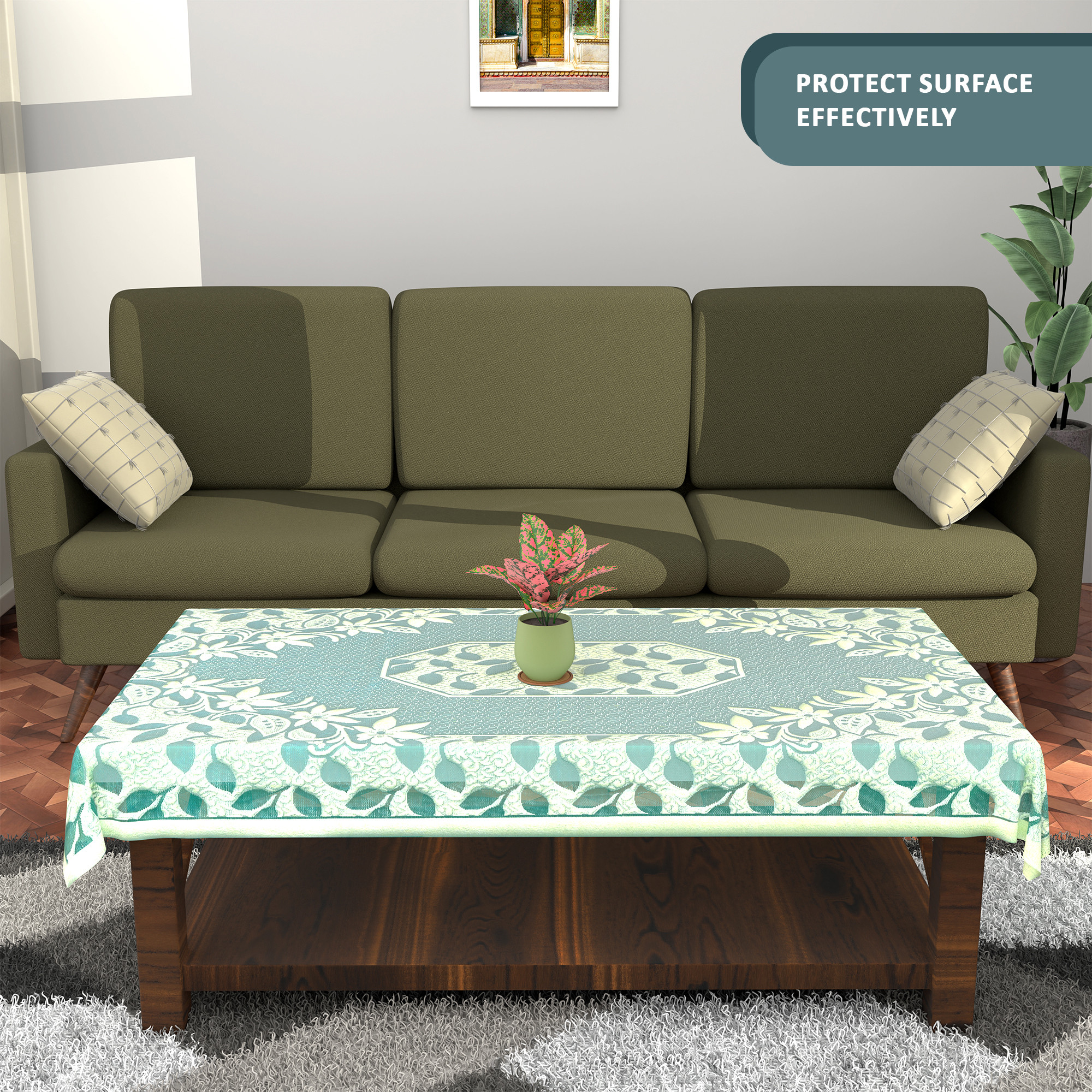 Kuber Industries Center  Dining Table Cover 4 Seater  TeapoyComputer  Office Table ClothSheet  40x60 Inches  Flower Design - Blue