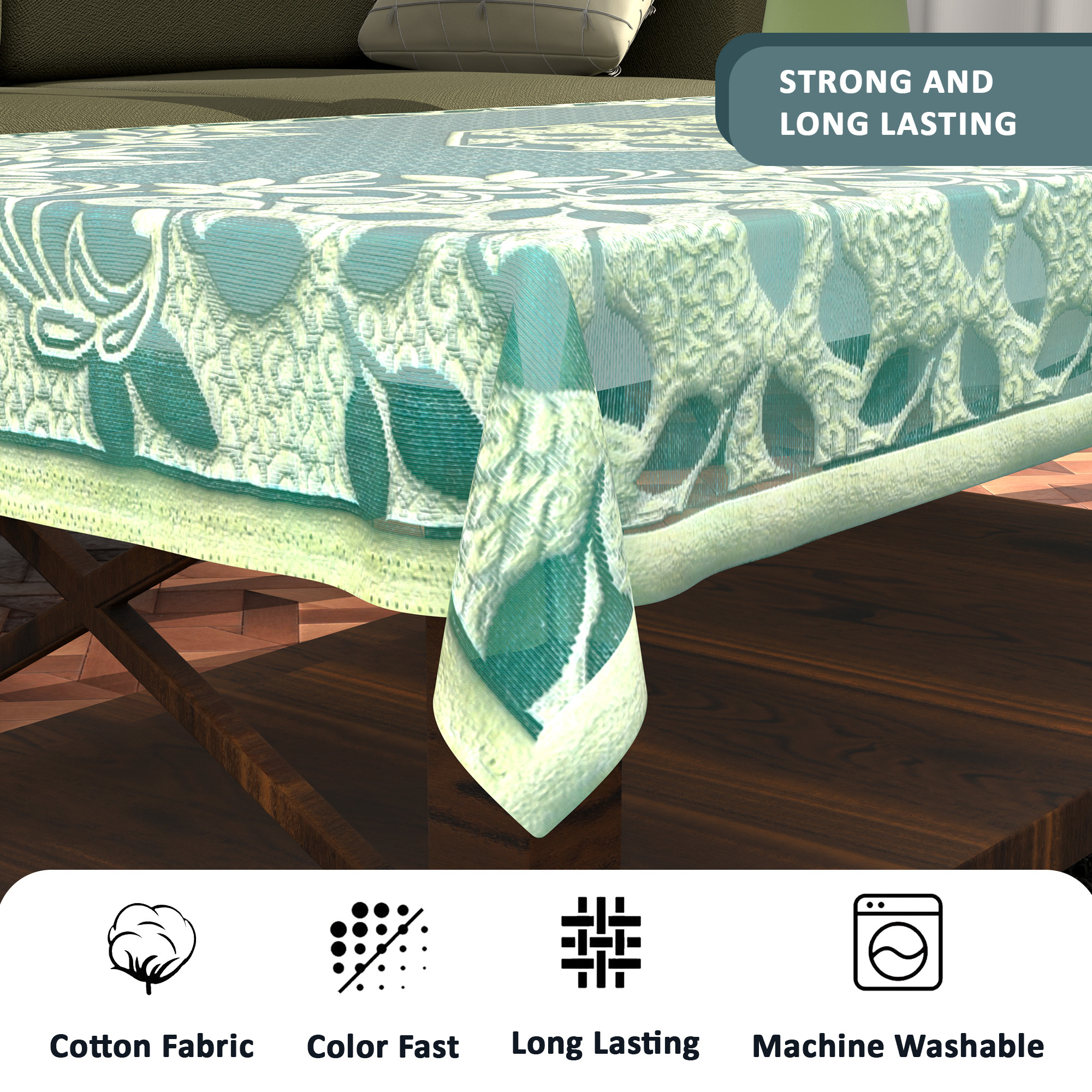 Kuber Industries Center  Dining Table Cover 4 Seater  TeapoyComputer  Office Table ClothSheet  40x60 Inches  Flower Design - Blue