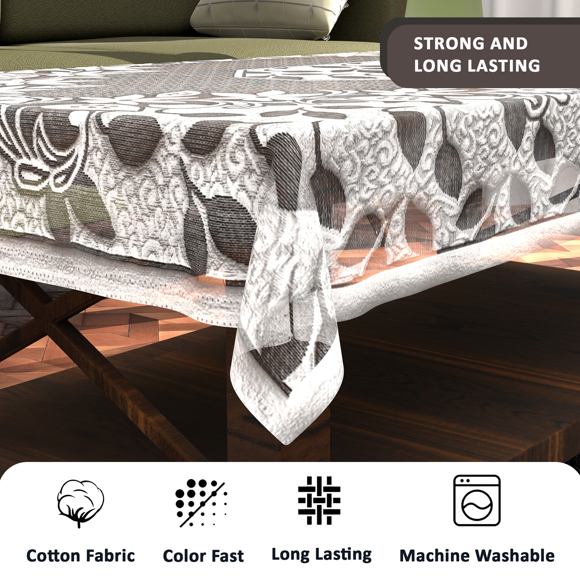 Kuber Industries Center  Dining Table Cover 4 Seater  TeapoyComputer  Office Table ClothSheet  40x60 Inches  Flower Design - Grey