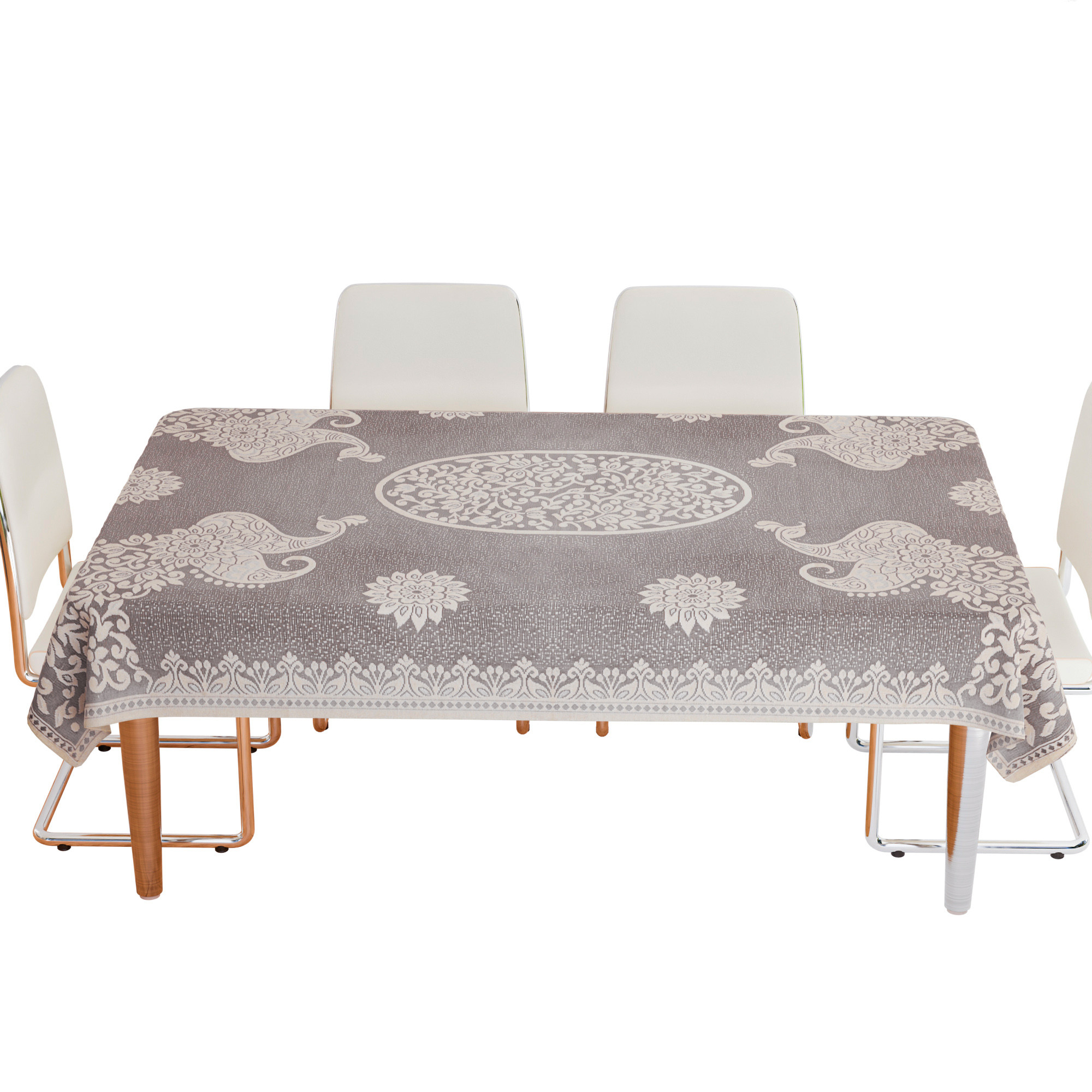 Kuber Industries Center & Dining Table Cover Set | Center & Dining Table Combo Set | Table Cover for Dining & Center | Table Protector Cover | Peacock Table Cover | Brown