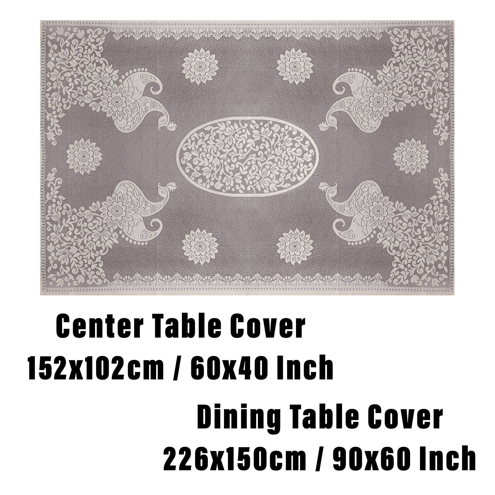 Kuber Industries Center & Dining Table Cover Set | Center & Dining Table Combo Set | Table Cover for Dining & Center | Table Protector Cover | Peacock Table Cover | Brown