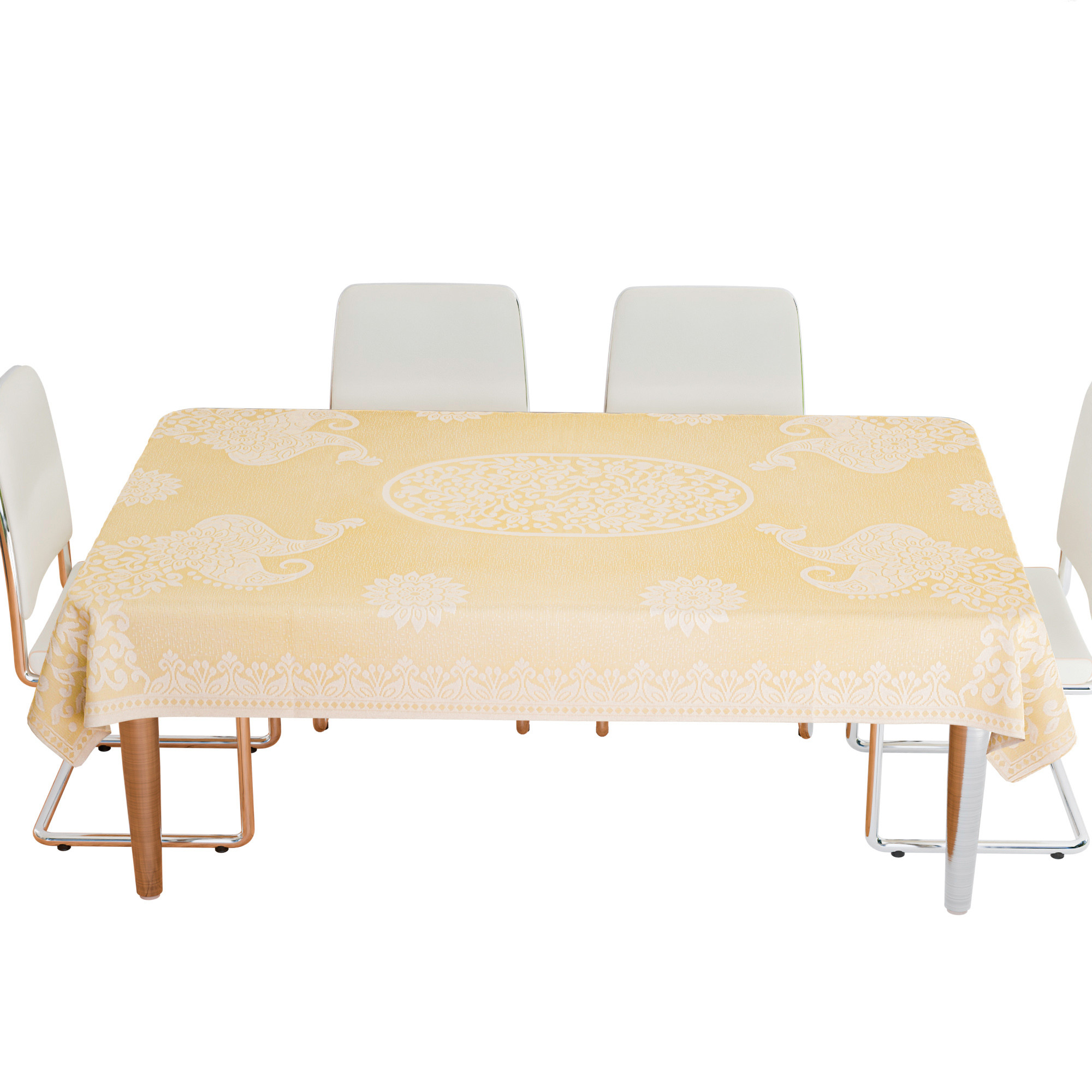 Kuber Industries Center & Dining Table Cover Set | Center & Dining Table Combo Set | Table Cover for Dining & Center | Table Protector Cover | Peacock Table Cover | Cream