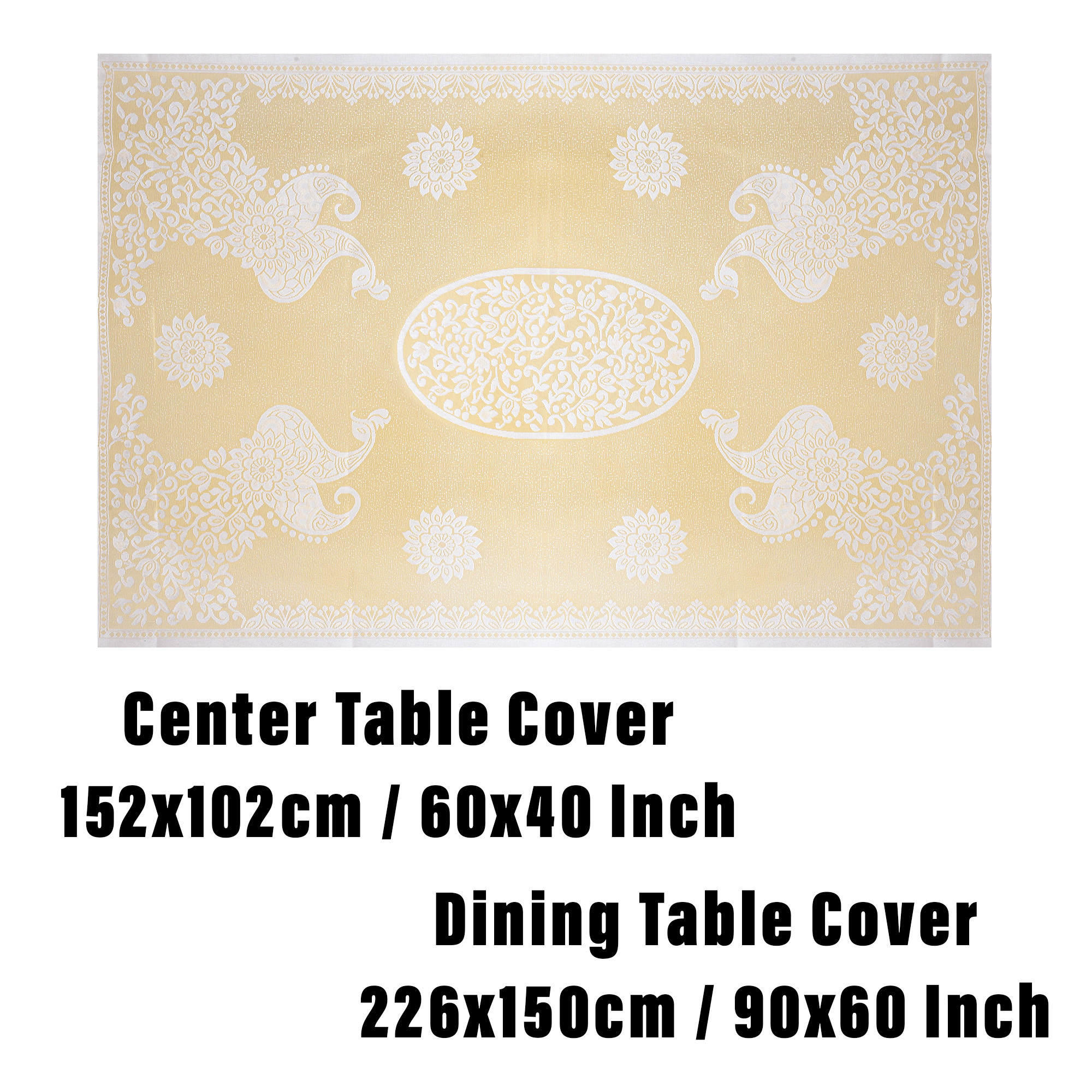 Kuber Industries Center & Dining Table Cover Set | Center & Dining Table Combo Set | Table Cover for Dining & Center | Table Protector Cover | Peacock Table Cover | Cream