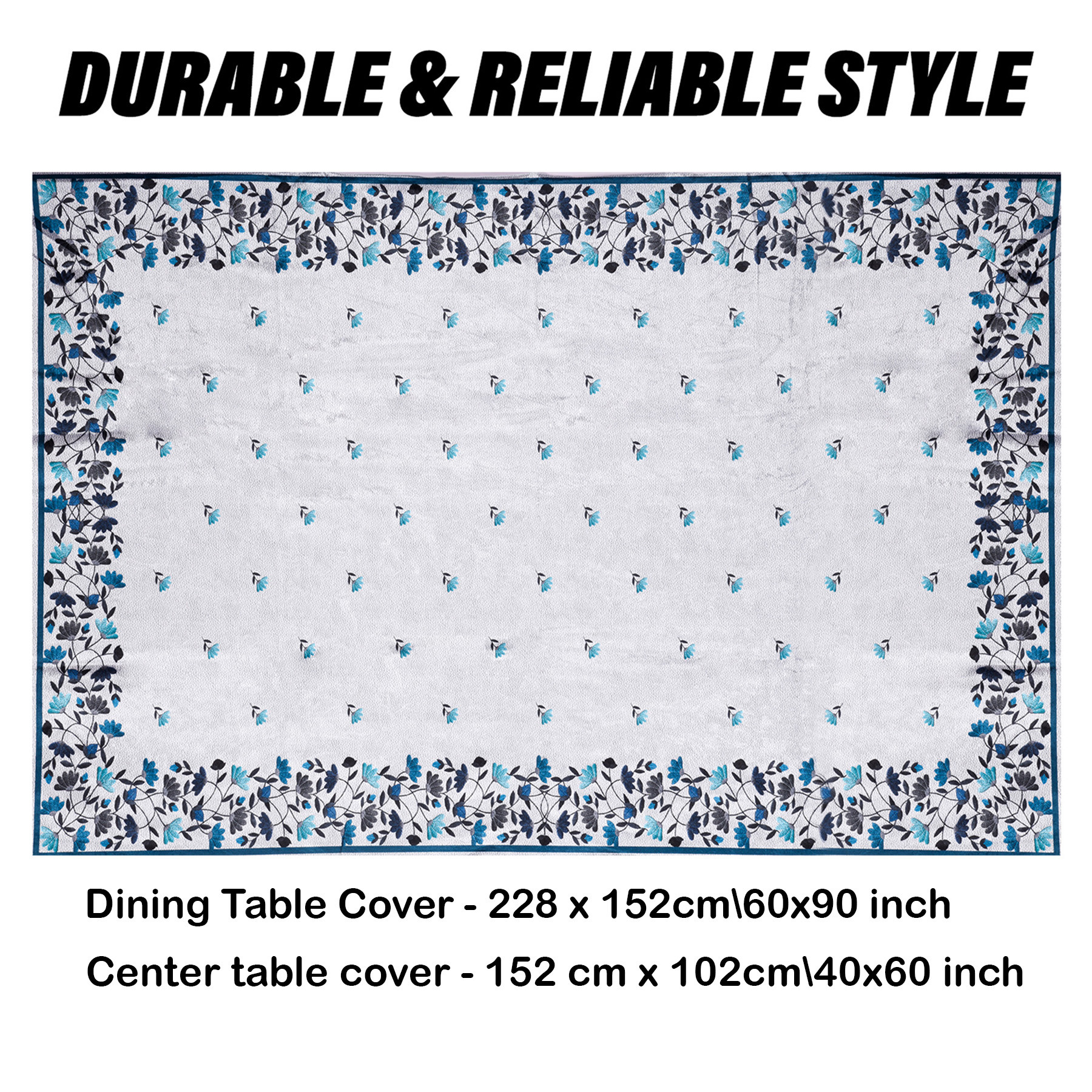 Kuber Industries Center & Dining Table Cover Set | Center & Dining Table Cover | Blue Digital Leaf Table Cover | Table Protector | Table Cover for Dining & Center | Gray
