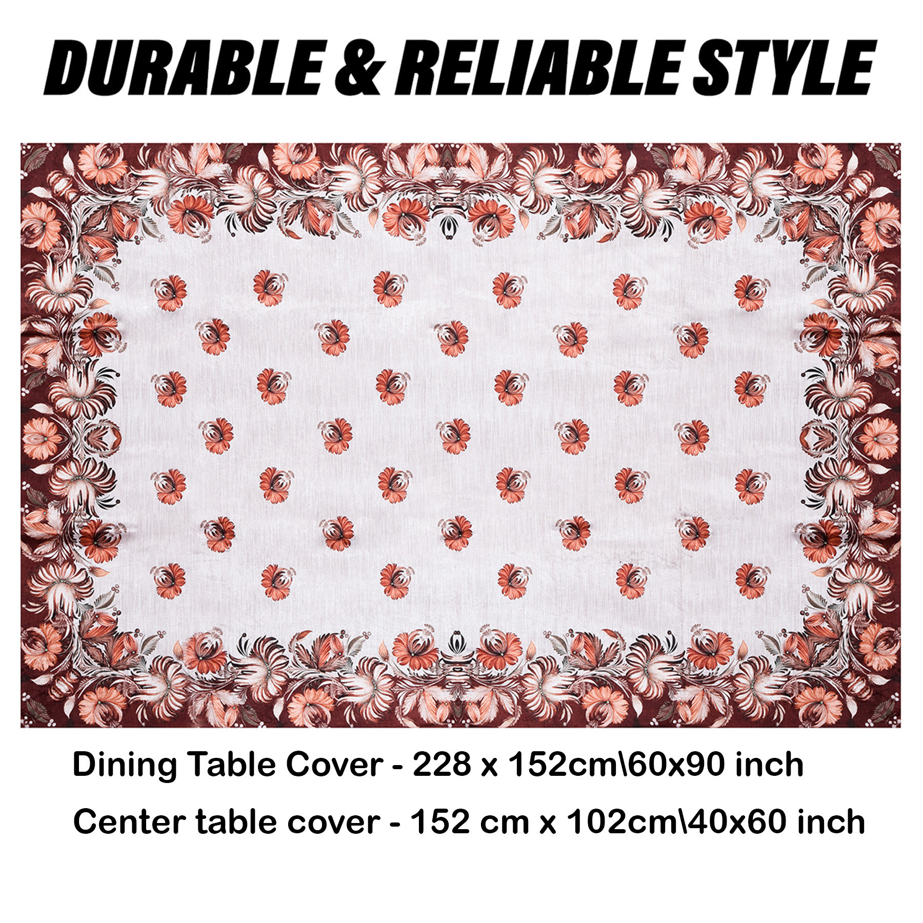 Kuber Industries Center & Dining Table Cover Set | Center & Dining Table Cover | Brown Flower Table Cover | Table Protector | Table Cover for Dining & Center | Golden