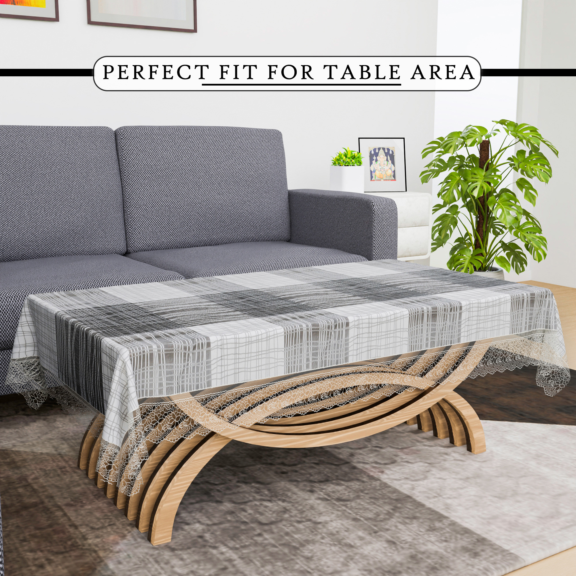 Kuber Industries Center Table Cover  4 Seater Kitchen Table Cloth  40x60 Inch  Tea Table Cover  Tabletop Cover  Decorative Table Cover  PVC Table Cloth  Black Lining  Grey