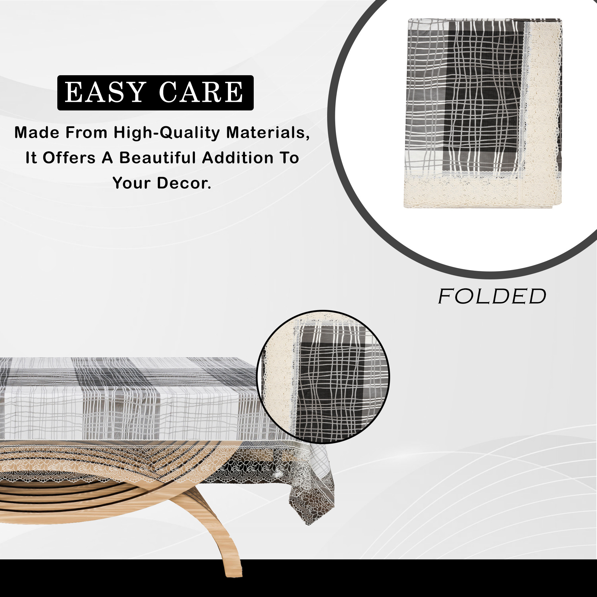Kuber Industries Center Table Cover  4 Seater Kitchen Table Cloth  40x60 Inch  Tea Table Cover  Tabletop Cover  Decorative Table Cover  PVC Table Cloth  Black Lining  Grey