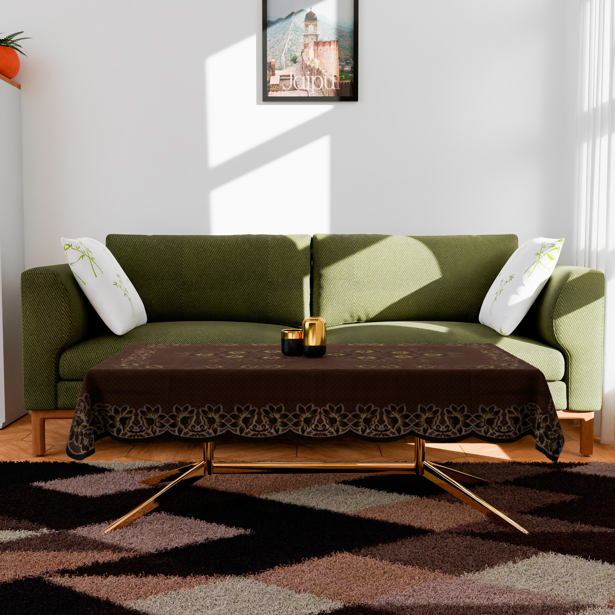 Kuber Industries Center Table Cover  4-Seater Table Cover  Net Tabletop Cover  Kitchen Table Cloth  Table Protector Cover  Dezzy Painting-Design  40x60 Inch  CTC  Brown