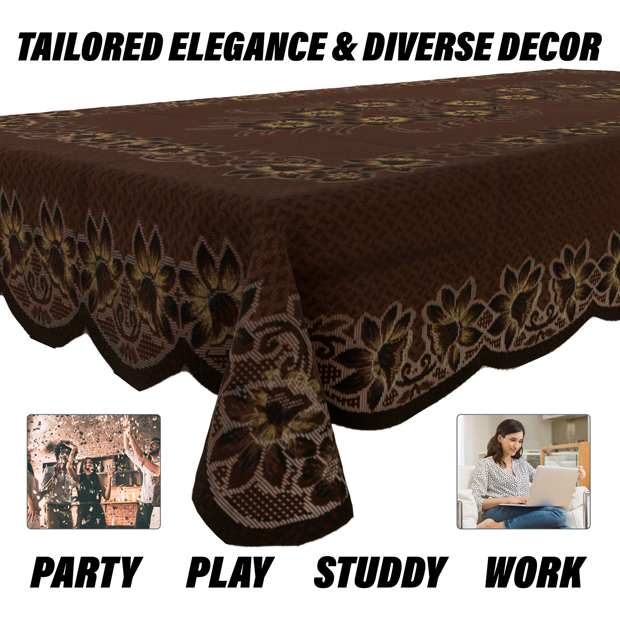 Kuber Industries Center Table Cover  4-Seater Table Cover  Net Tabletop Cover  Kitchen Table Cloth  Table Protector Cover  Dezzy Painting-Design  40x60 Inch  CTC  Brown