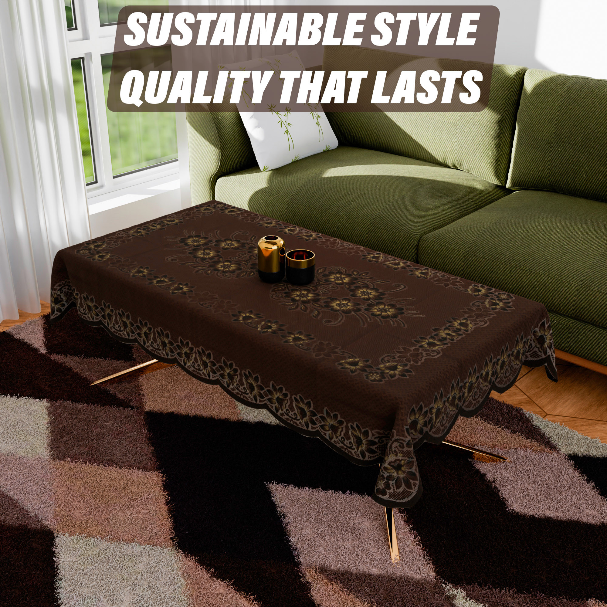Kuber Industries Center Table Cover  4-Seater Table Cover  Net Tabletop Cover  Kitchen Table Cloth  Table Protector Cover  Dezzy Painting-Design  40x60 Inch  CTC  Brown