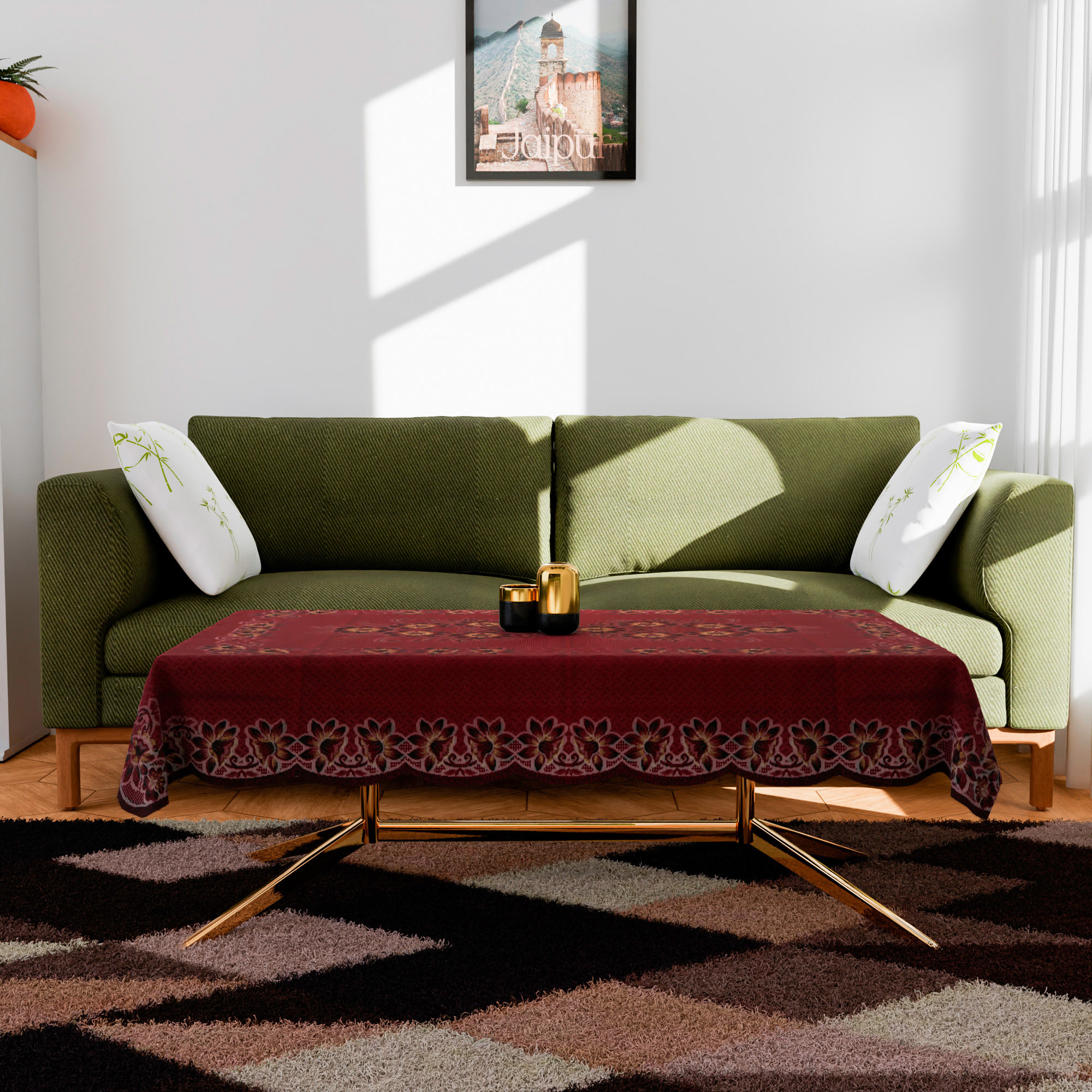 Kuber Industries Center Table Cover  4-Seater Table Cover  Net Tabletop Cover  Kitchen Table Cloth  Table Protector Cover  Flower Painting-Design  40x60 Inch  CTC  Maroon